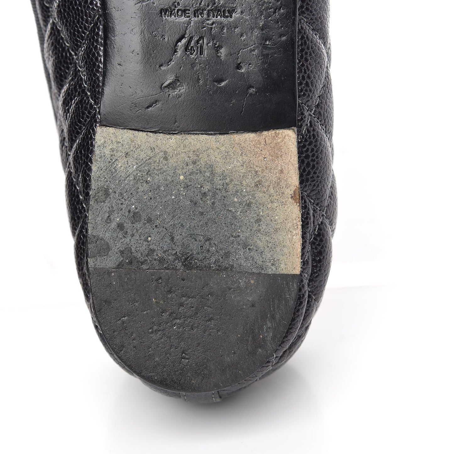 Metallic Caviar Quilted Cap Toe Ballerina Flats 41 Anthracite