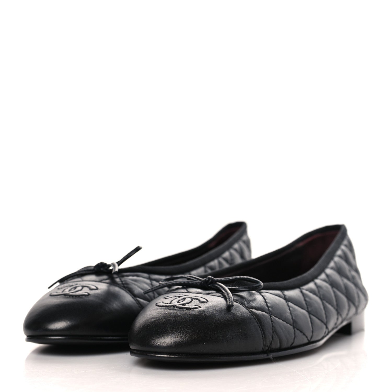 Chanel Aged Calfskin Quilted CC Cap Toe Ballerina Flats 41 Black 3 of 8