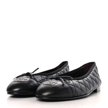 Chanel Aged Calfskin Quilted CC Cap Toe Ballerina Flats 41 Black 3 of 8
