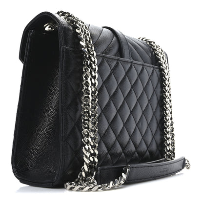 Saint Laurent Grain De Poudre Textured Mixed Matelasse Triquilt Medium Monogram Satchel Black 3 of 11