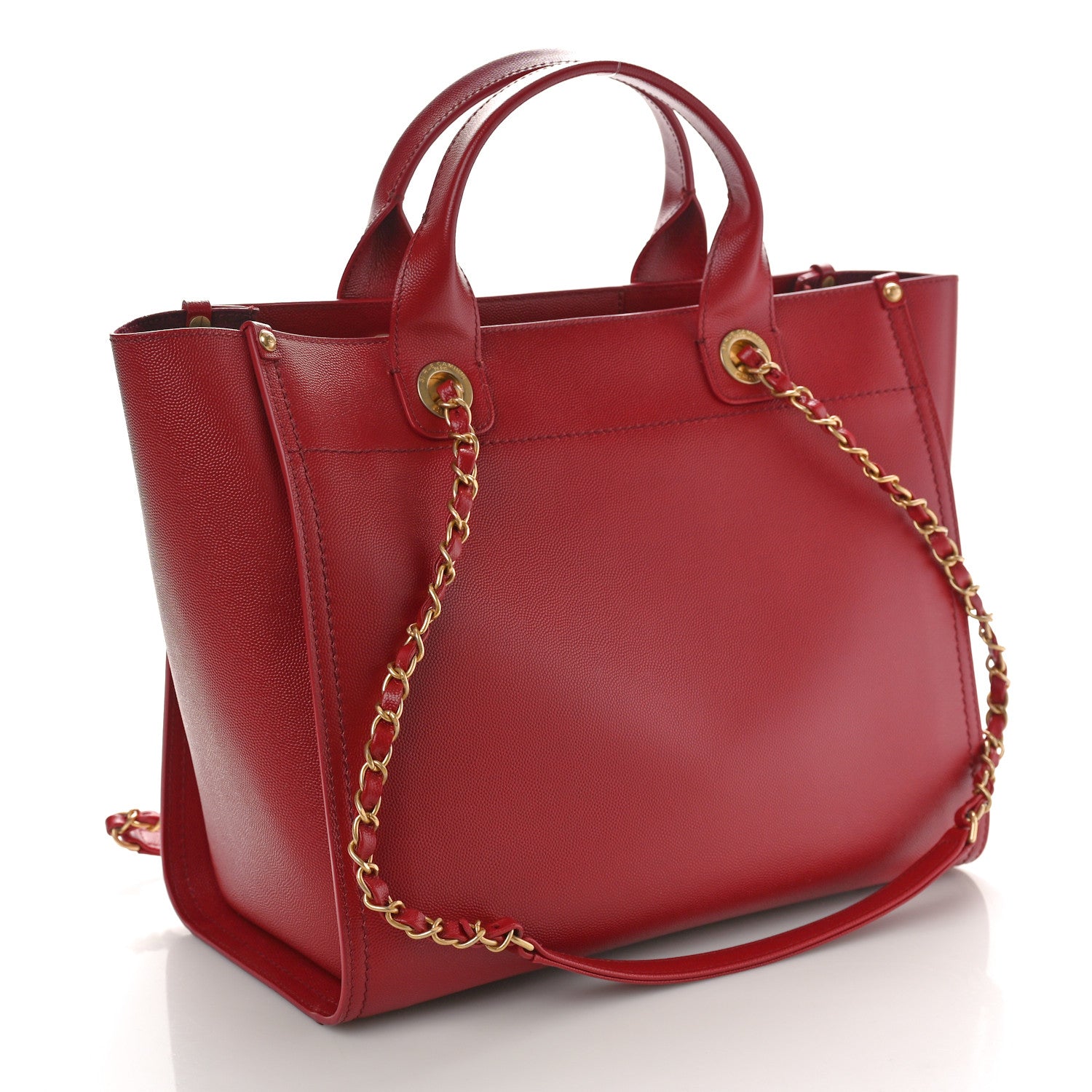 Chanel Caviar Small Studded Deauville Tote Red 3 of 12