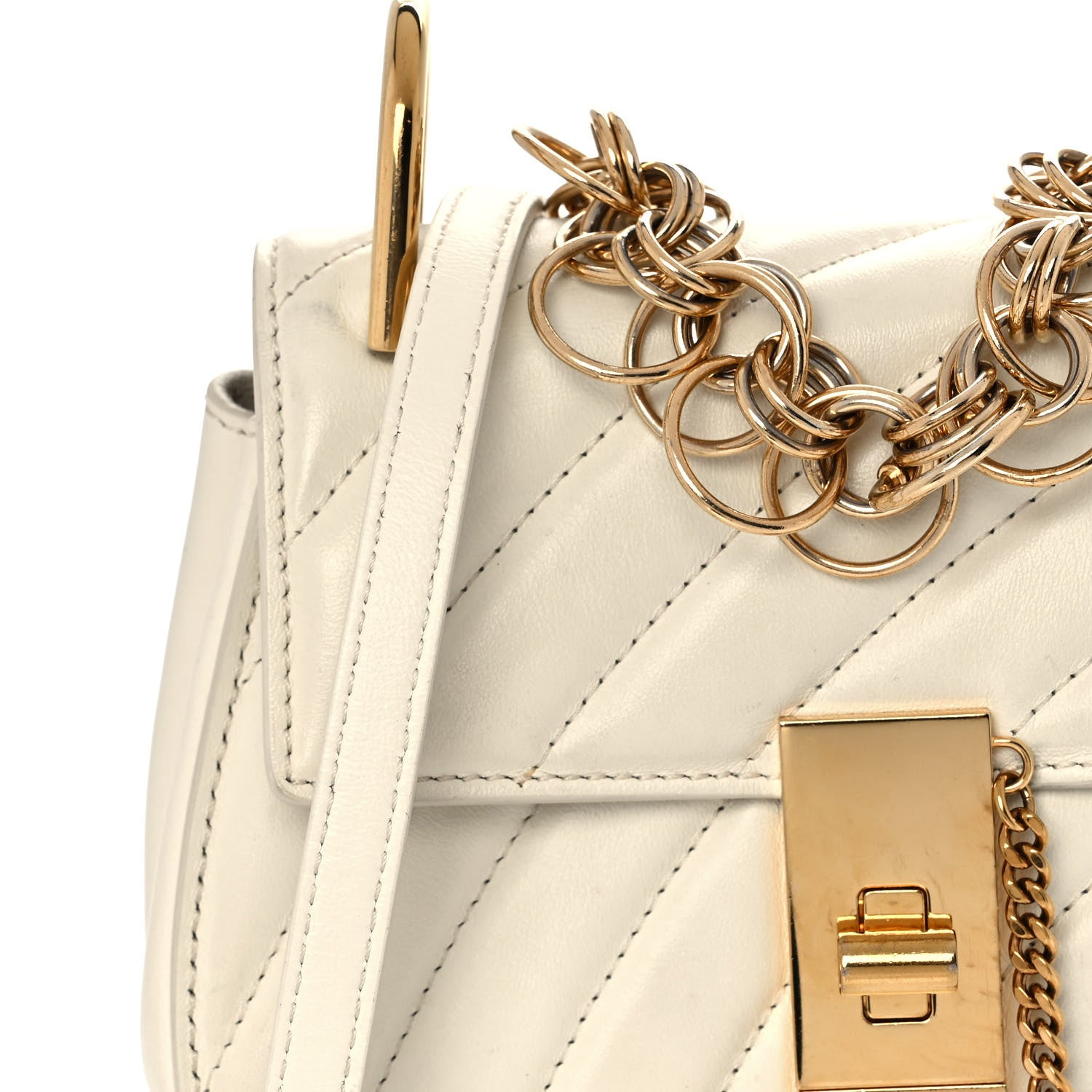 Chloe Calfskin Quilted Drew Bijou Shoulder Bag Natural White 10 of 11