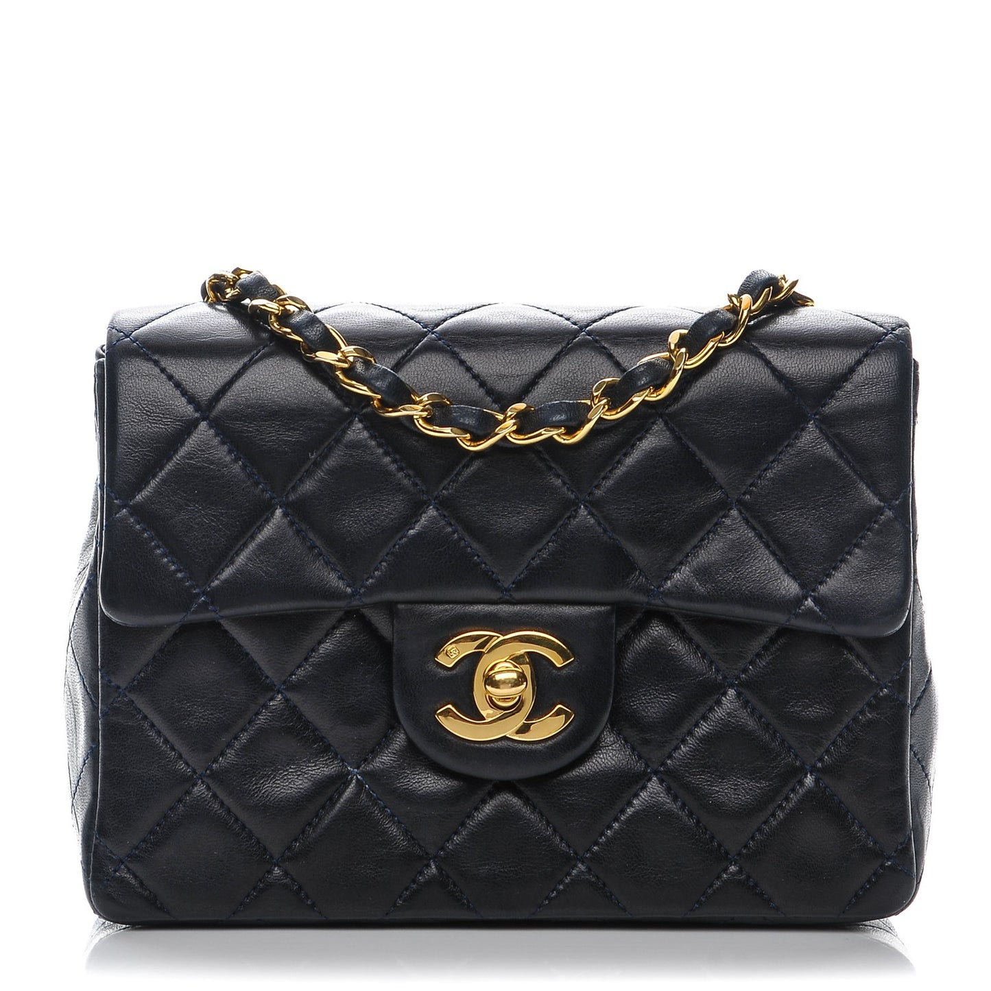 Lambskin Quilted Mini Square Flap Black