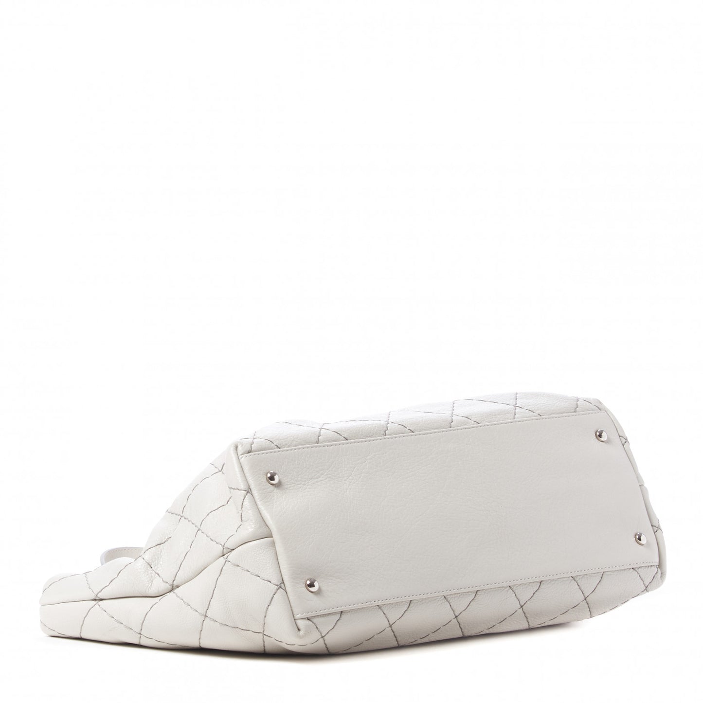 Glazed Calfskin Large On The Road Tote Light Grey