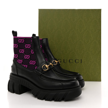 Gucci Quebec Calfskin Technical Jersey Knit GG Monogram Horsebit Ankle Boots 41 Black Fucsia 13 of 13