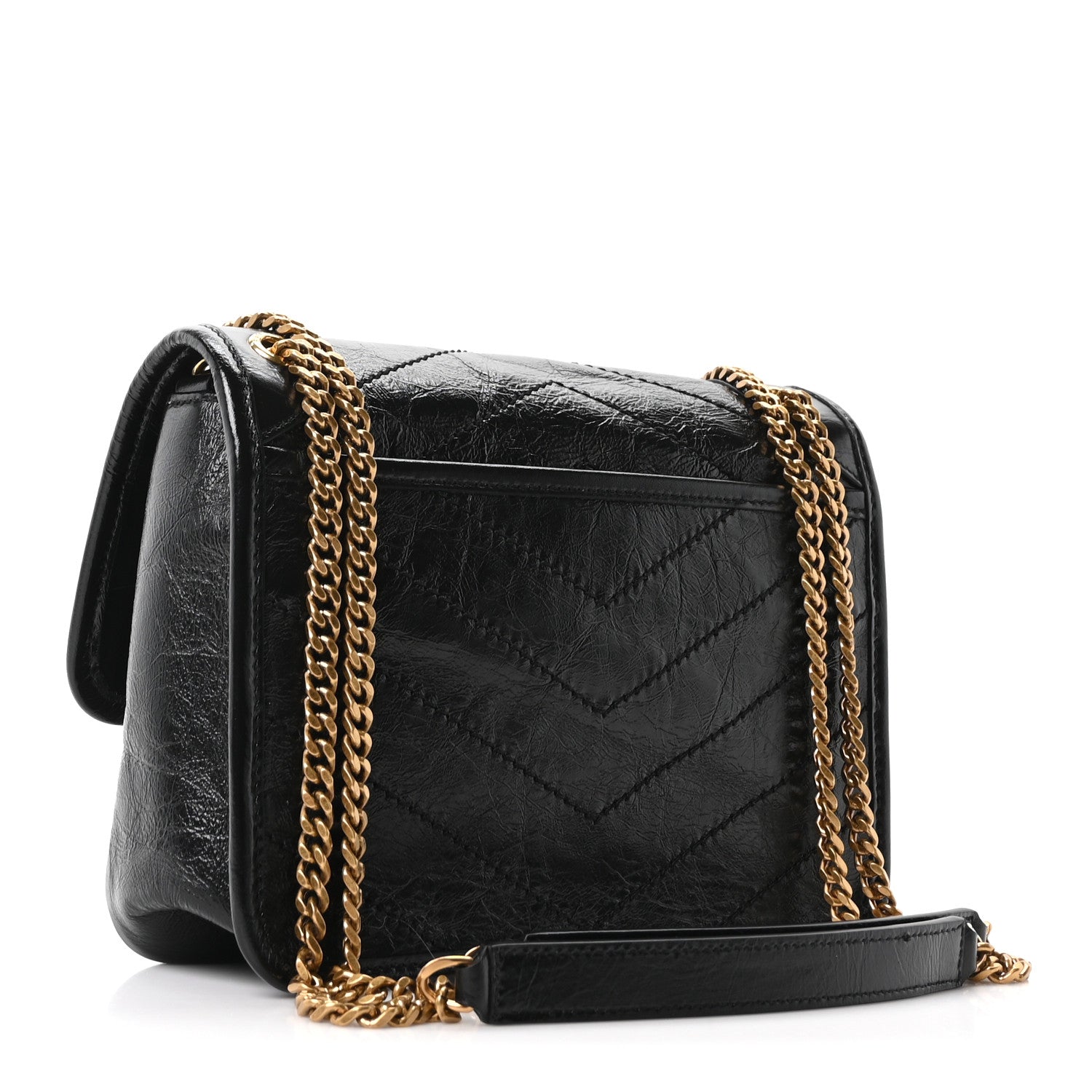 Saint Laurent Crinkled Calfskin Matelasse Monogram Baby Niki Chain Satchel Black 3 of 12