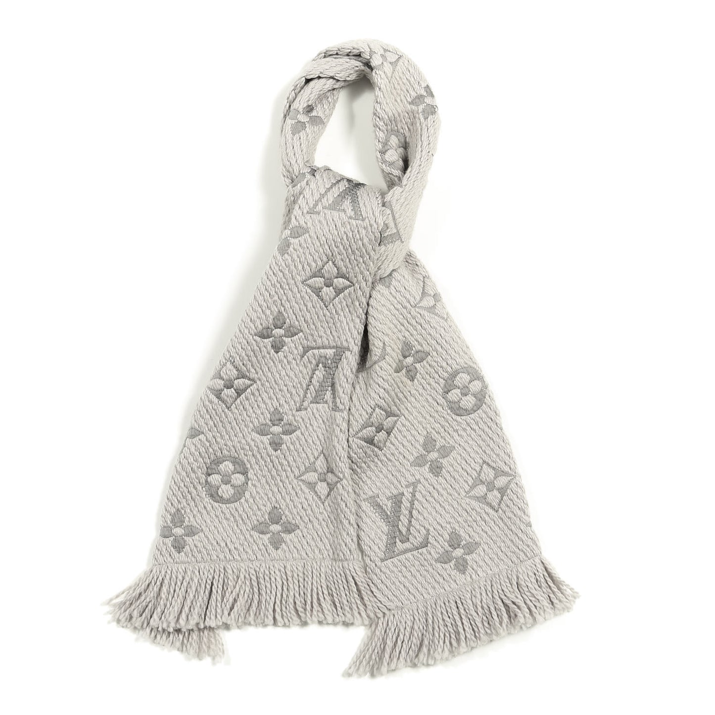 Wool Silk Logomania Scarf Pearl Grey