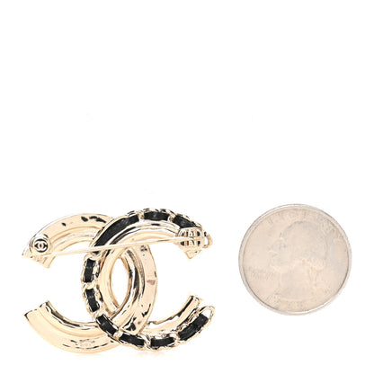 Chanel Lambskin Pearl Crystal Quilted CC Brooch Golden Pearly White Black 2 of 4