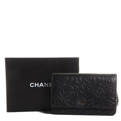 Chanel Lambskin Camellia Wallet on Chain WOC Black 9 of 9