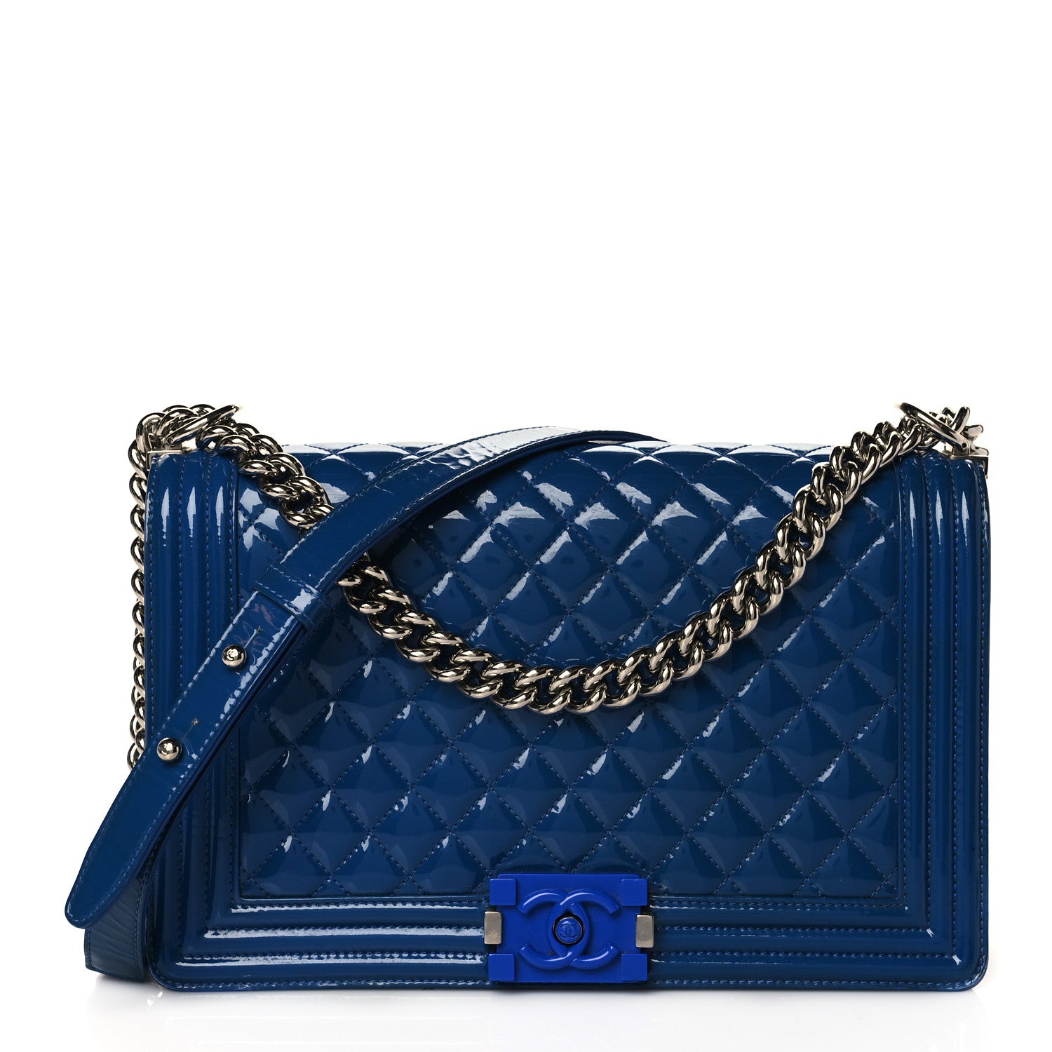 Chanel Patent Calfskin Quilted New Medium Plexiglass Boy Flap Blue 1 of 9