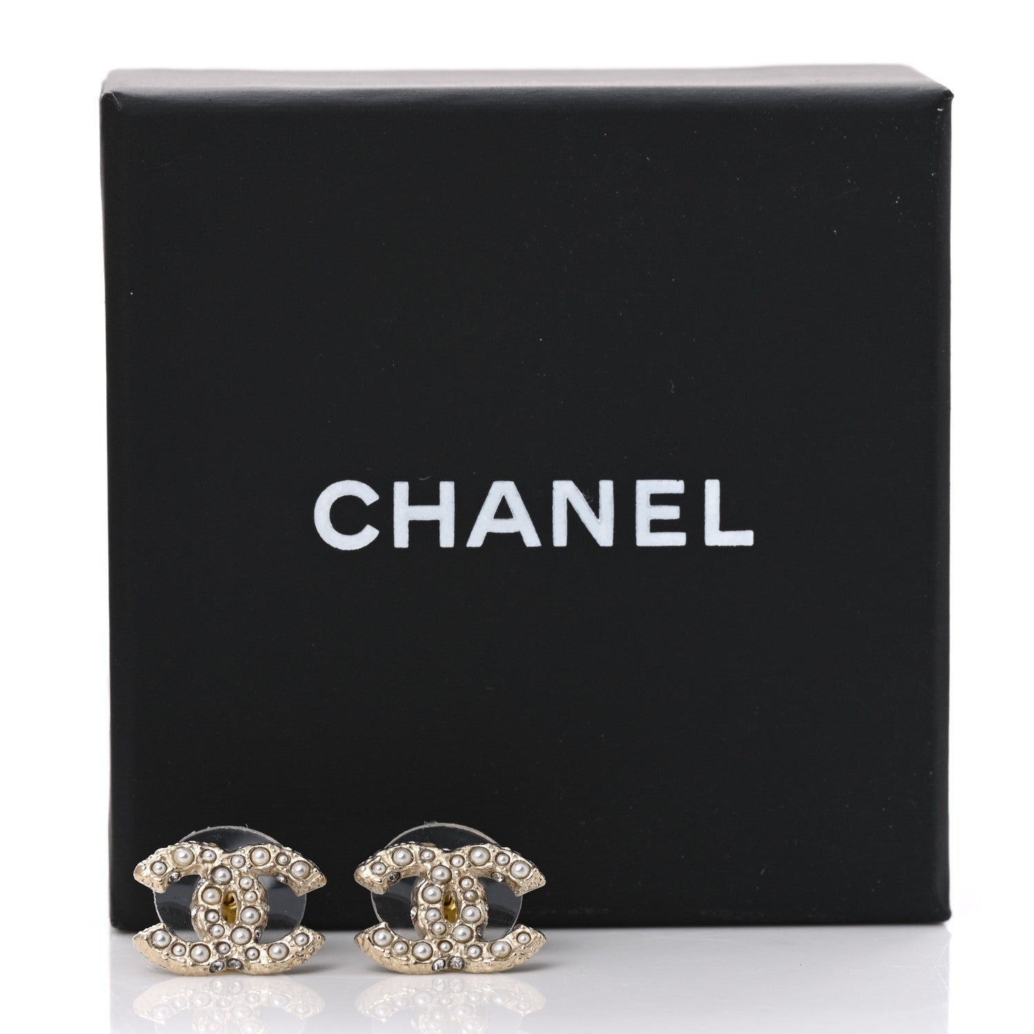 Chanel Pearl Crystal CC Earrings Light Gold 5 of 5