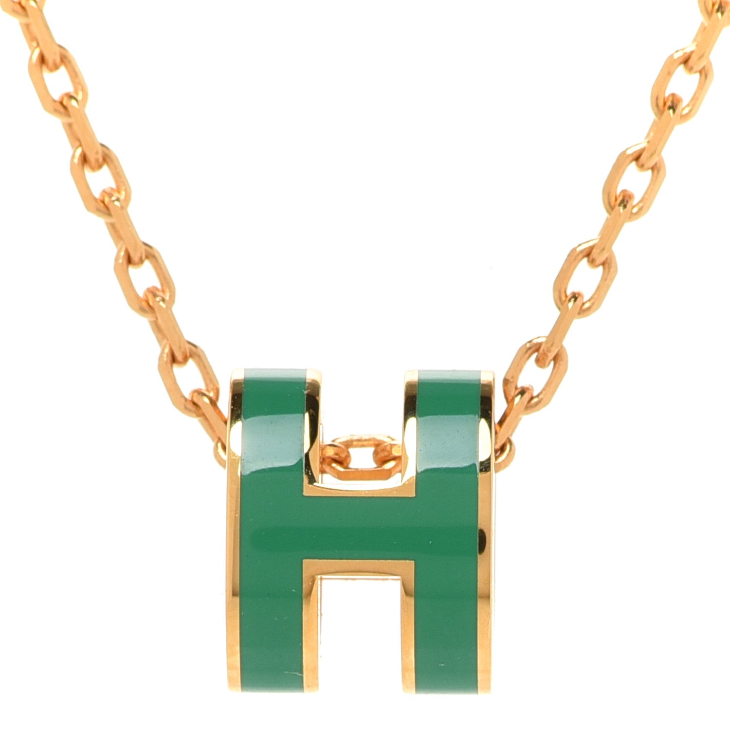 Hermes Lacquered Gold Mini Pop H Pendant Necklace Malachite 4 of 7