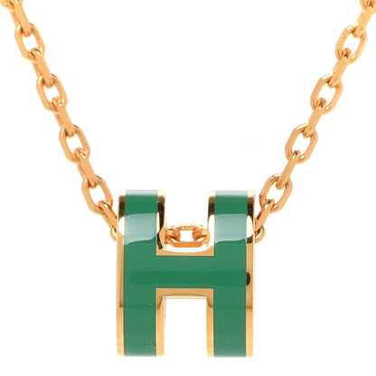Hermes Lacquered Gold Mini Pop H Pendant Necklace Malachite 4 of 7