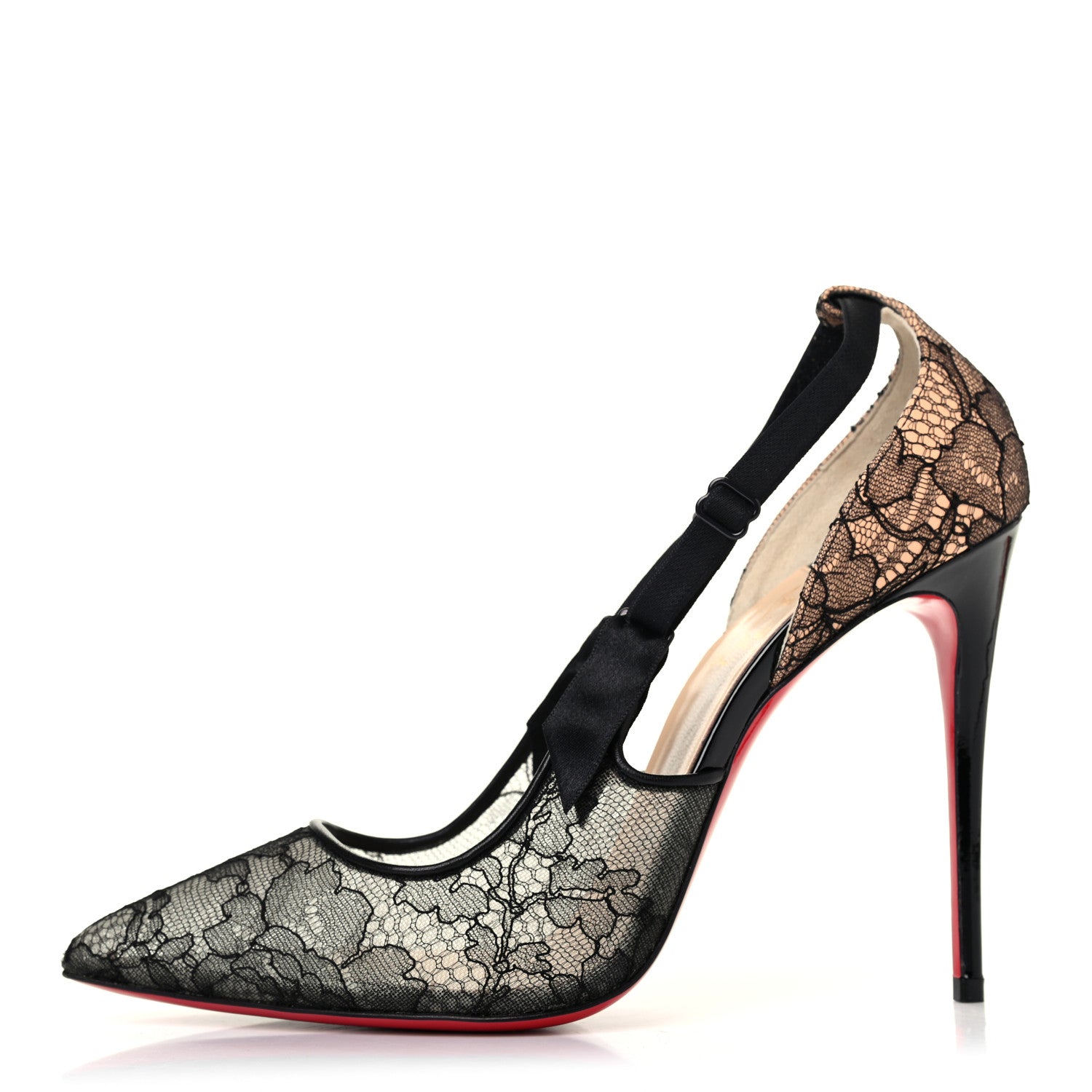 Christian Louboutin Nappa Patent Chantilly Lace Hot Jeanbi 100 Pumps 38.5 Black 1 of 4