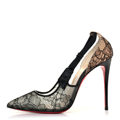 Christian Louboutin Nappa Patent Chantilly Lace Hot Jeanbi 100 Pumps 38.5 Black 1 of 4