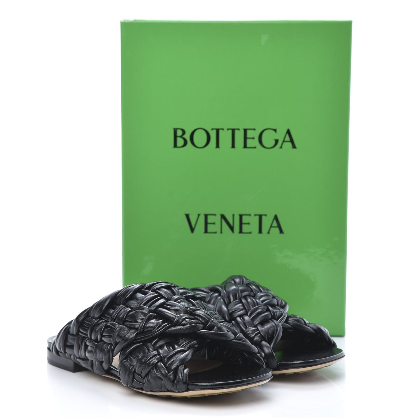 Shiny Nappa Intrecciato The Board Flat Sandals 38 Black