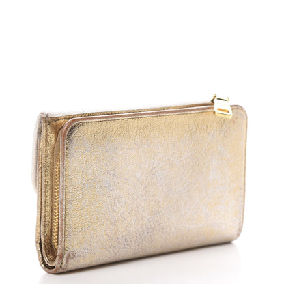 Miu Miu Metallic Goatskin Madras Bi-Color Tri-Fold Flap Wallet White Pyrite 3 of 16