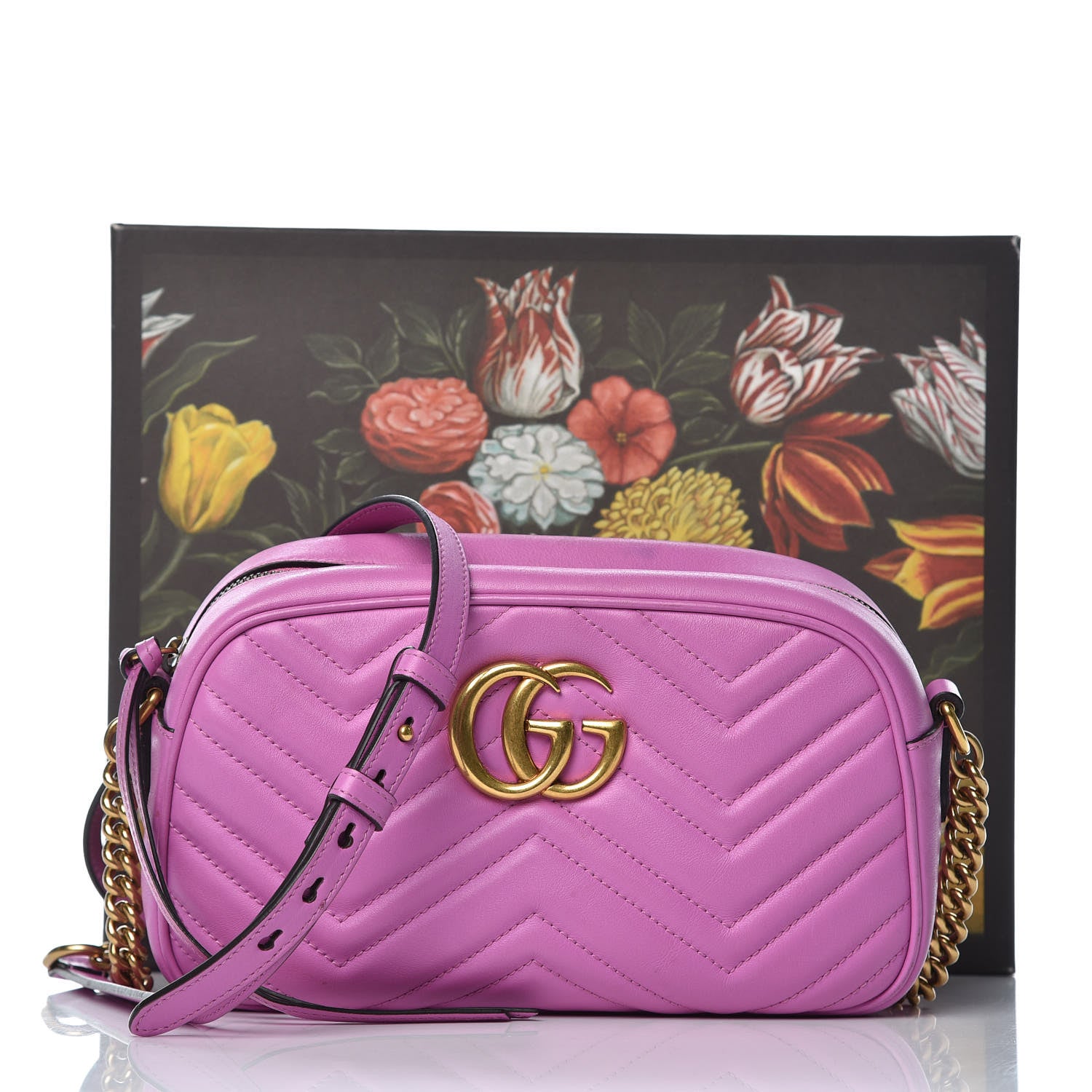 Gucci Calfskin Matelasse Small GG Marmont Chain Shoulder Bag Candy Mousse 10 of 14