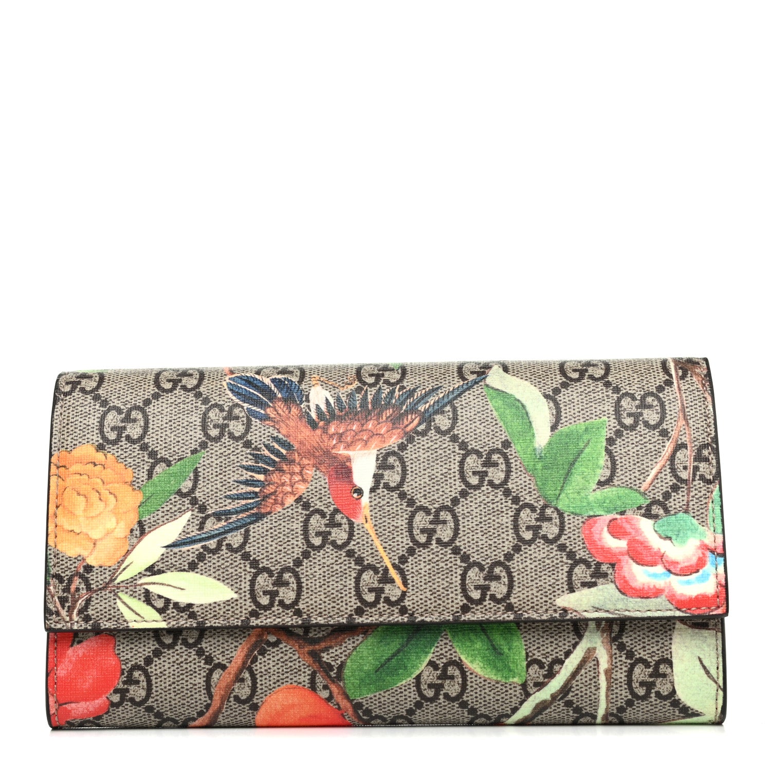 Gucci GG Supreme Monogram Tian Continental Wallet Beige Multicolor Red 1 of 7