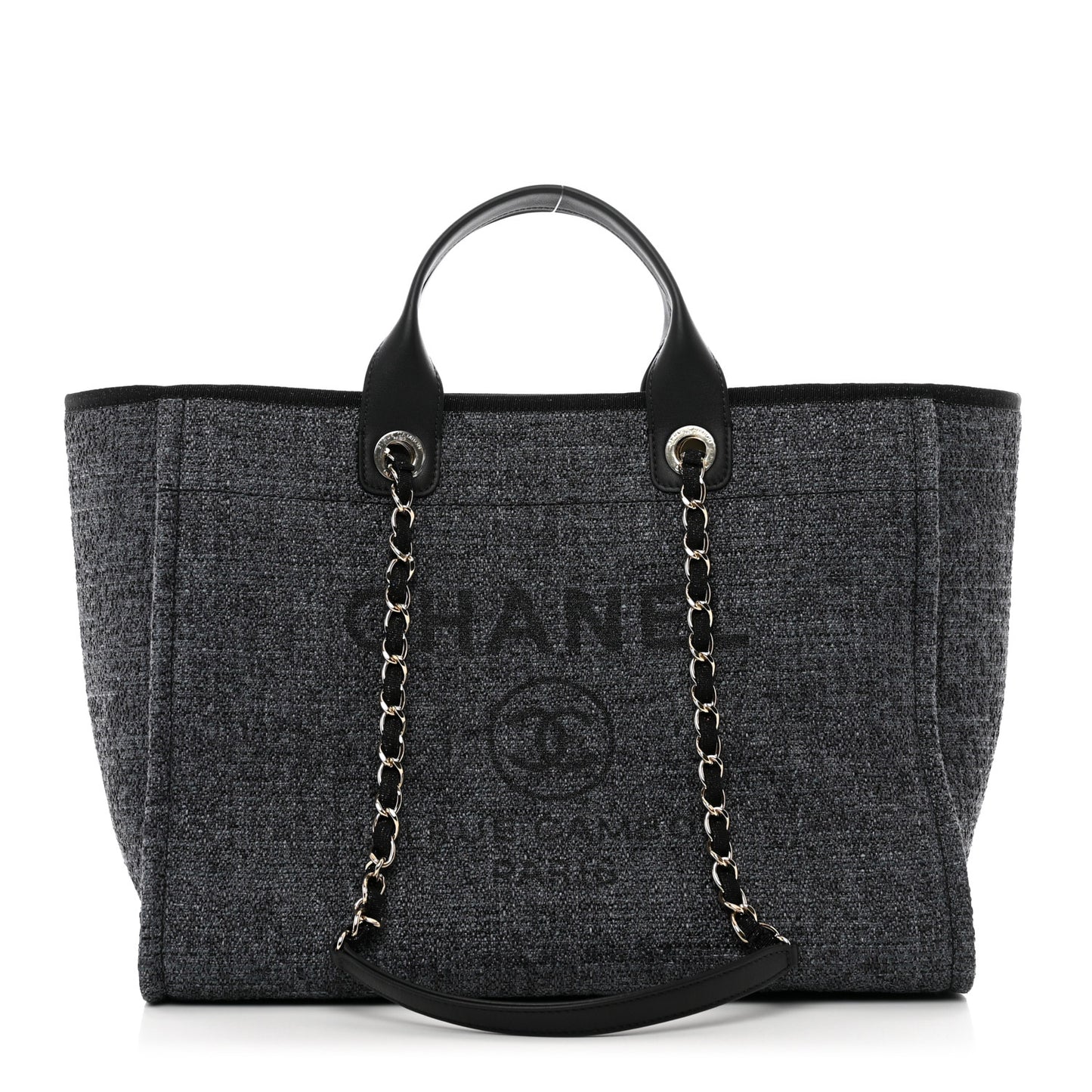 Woven Straw Raffia Medium Deauville Tote Grey