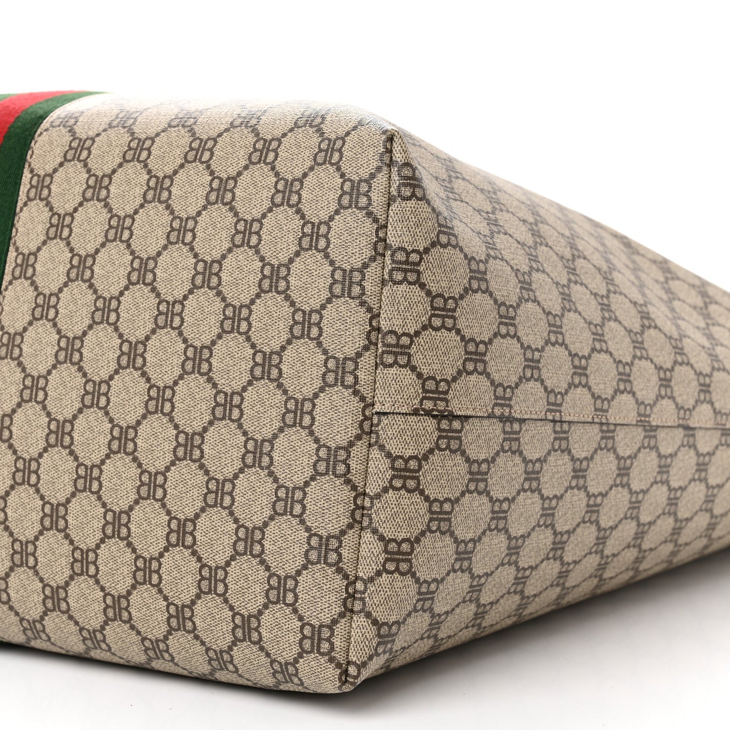 X BALENCIAGA BB Supreme Monogram Web Large Ophidia Shopping Tote Beige New Acero