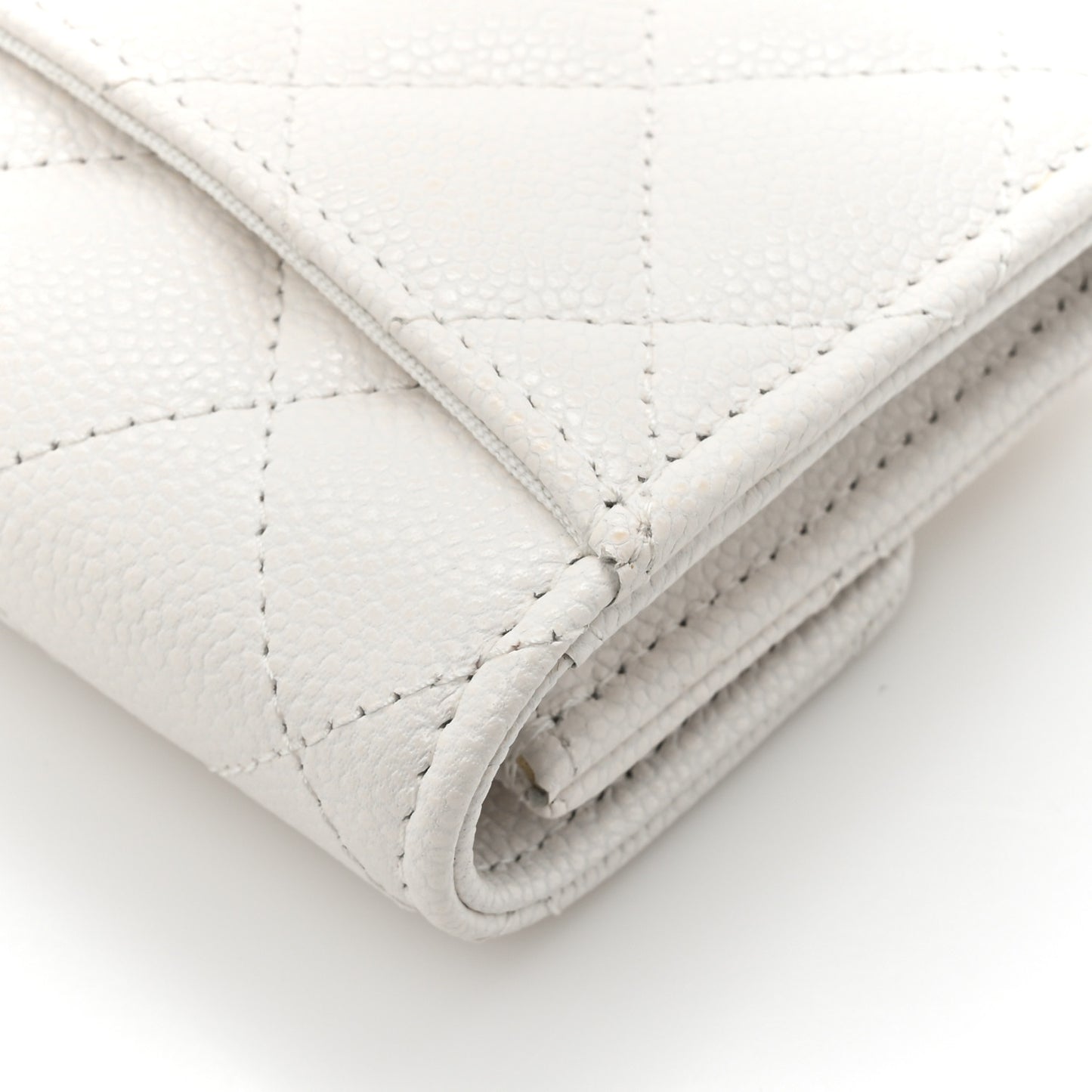 Caviar Quilted Flap Card Holder Wallet White