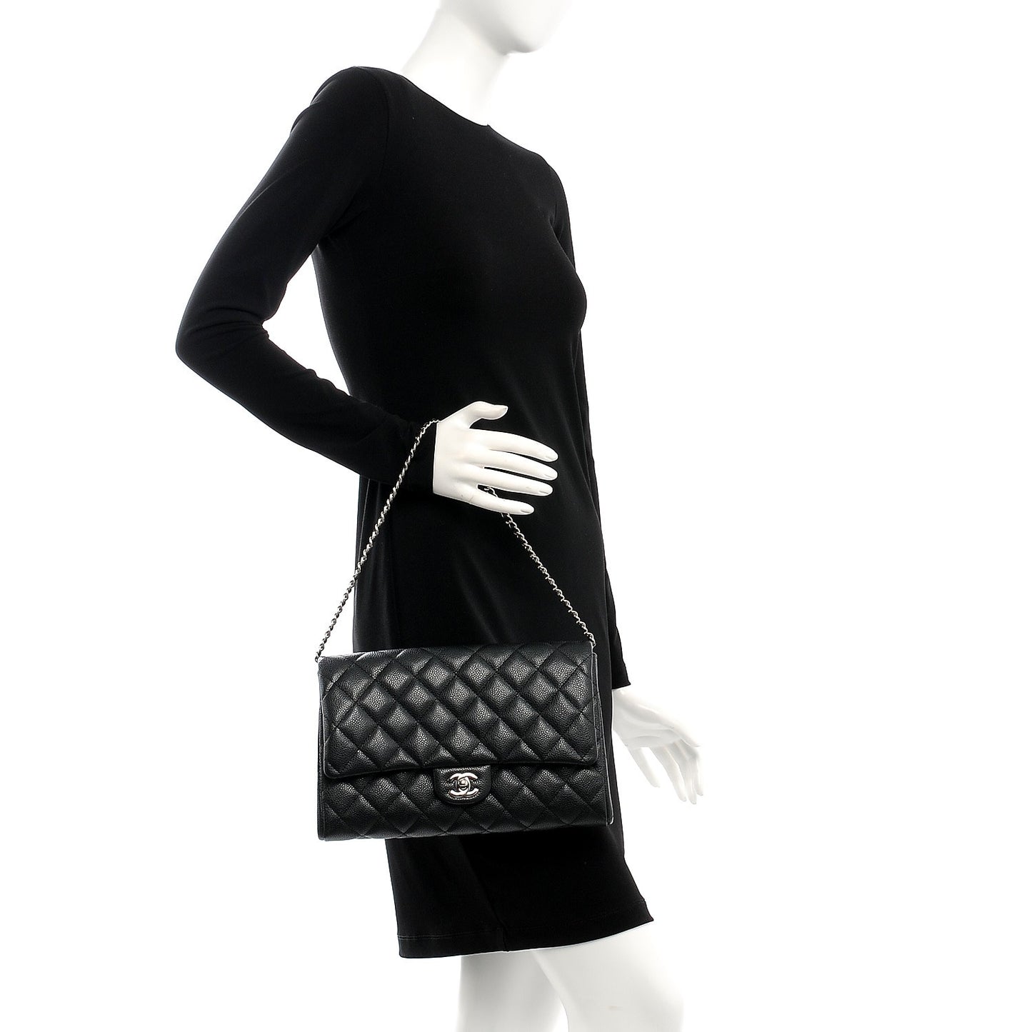 Caviar Quilted Clutch With Chain Flap Black