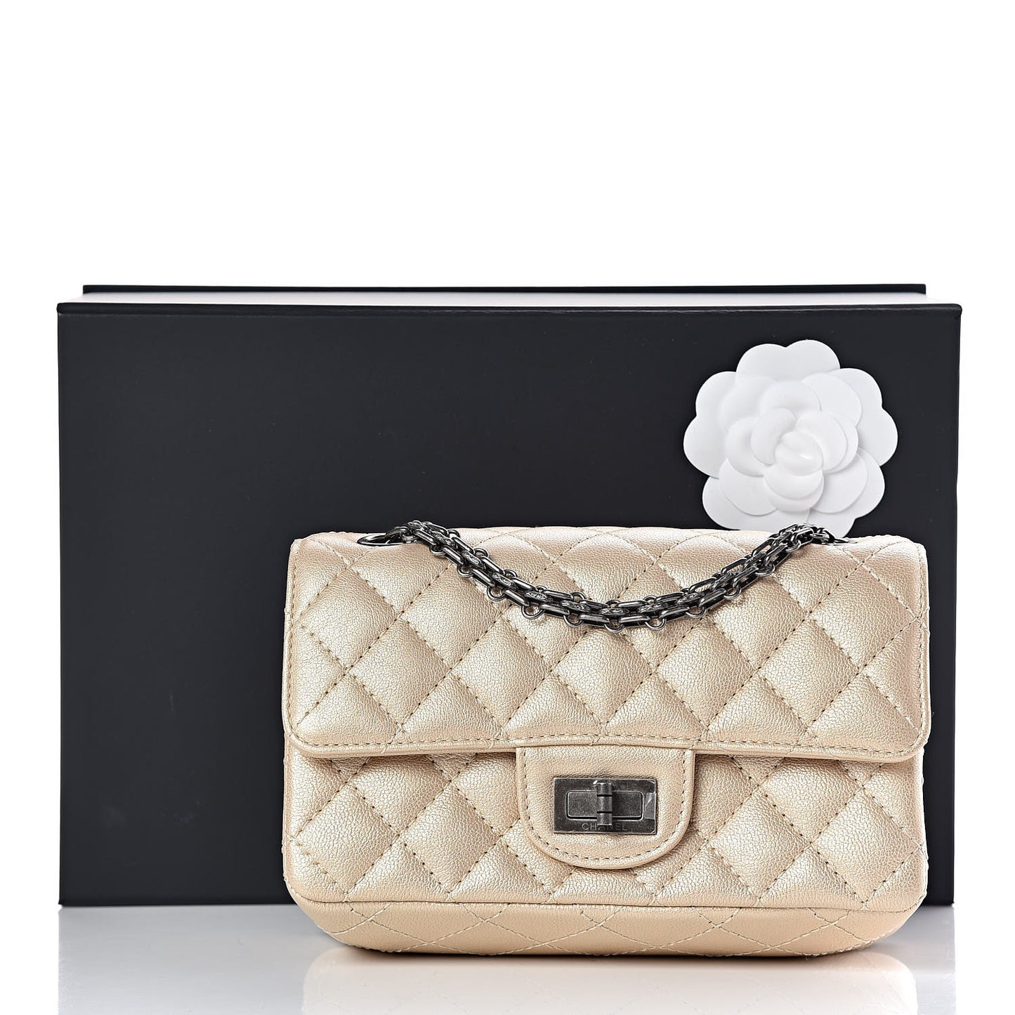 Metallic Sheepskin Quilted 2.55 Reissue Mini Flap Beige
