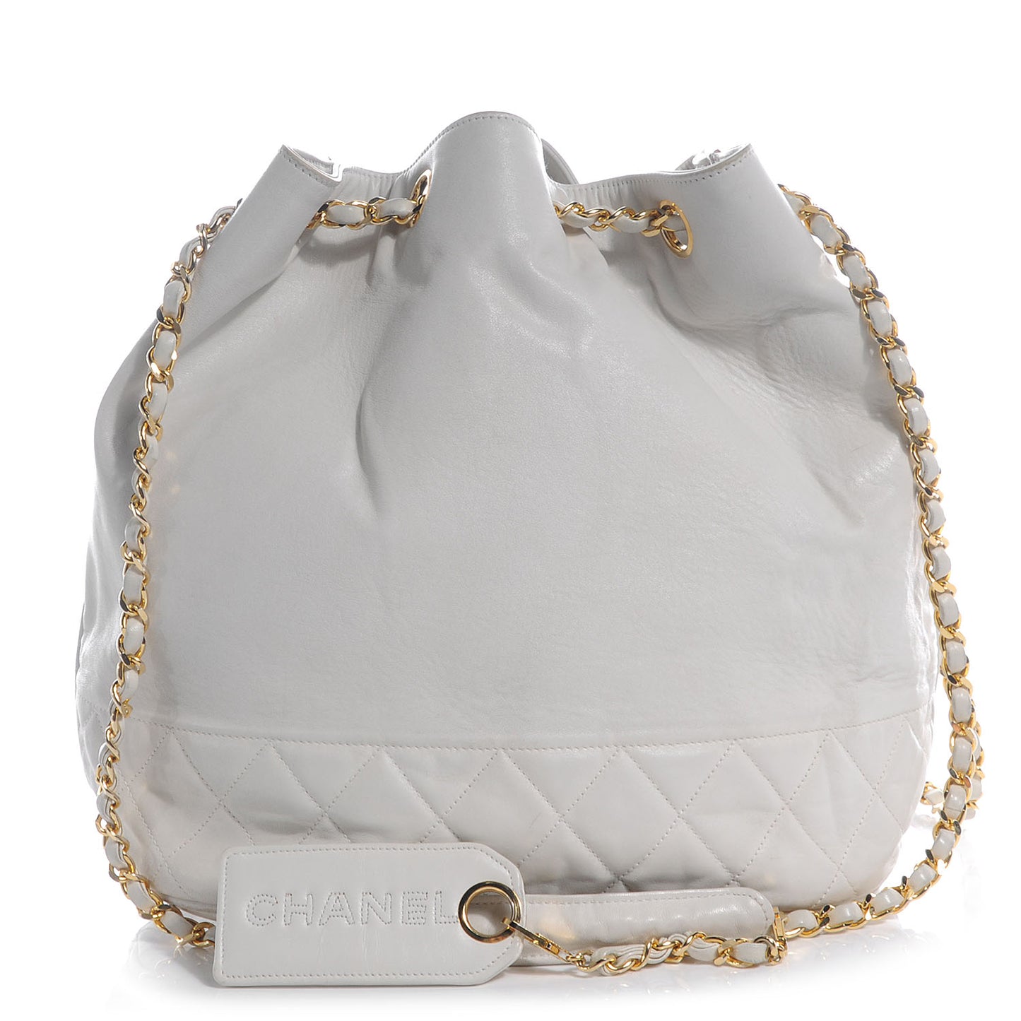 Lambskin Drawstring Shoulder Bag White