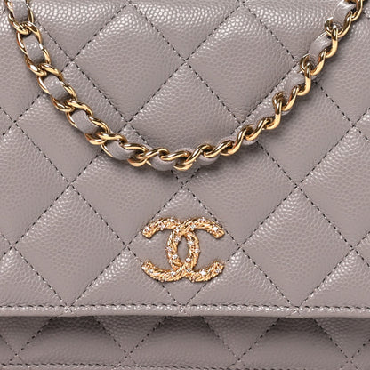 Chanel Grained Calfskin Quilted Strass CC Wallet On Chain WOC Dark Grey 8 of 11