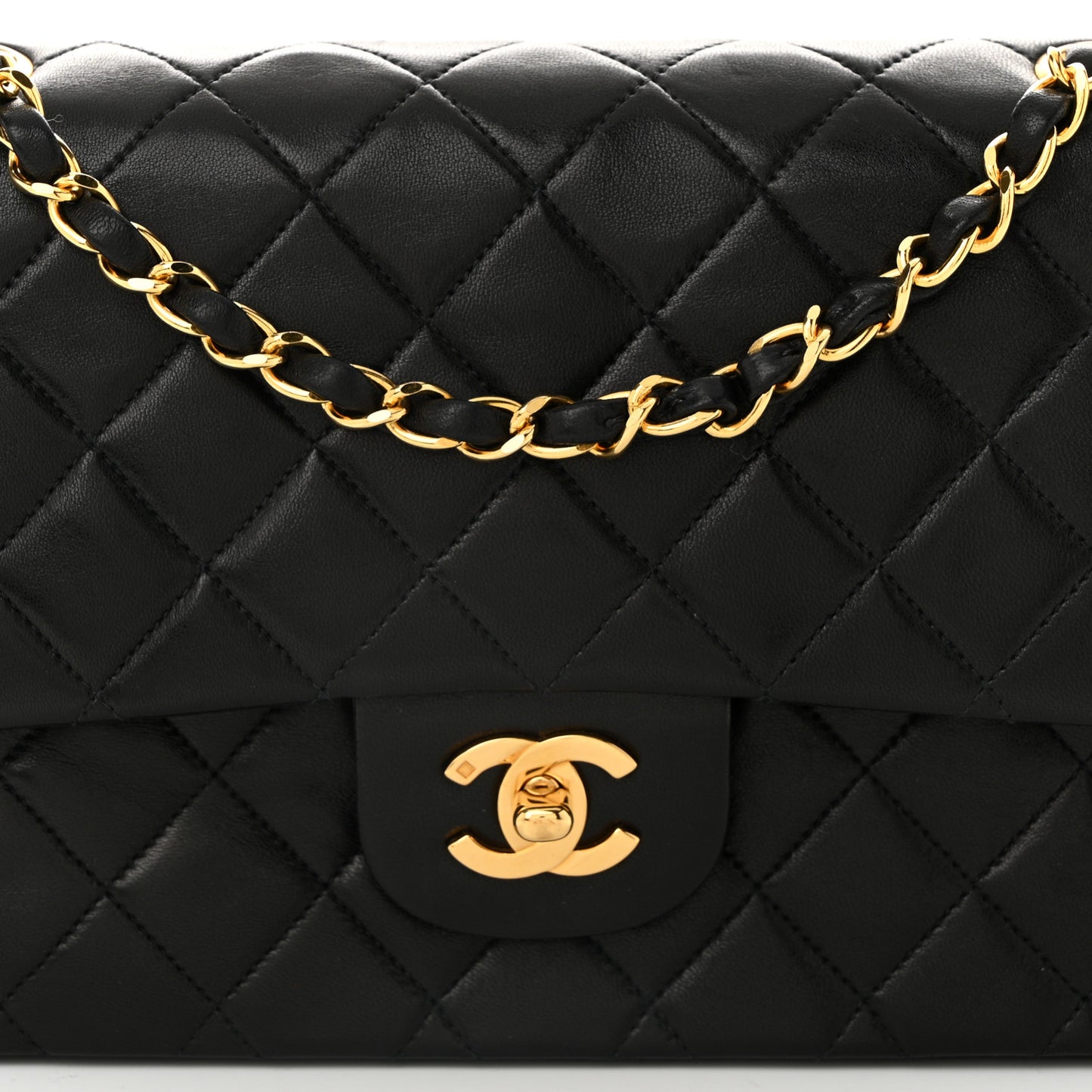Lambskin Quilted Medium Double Flap Black