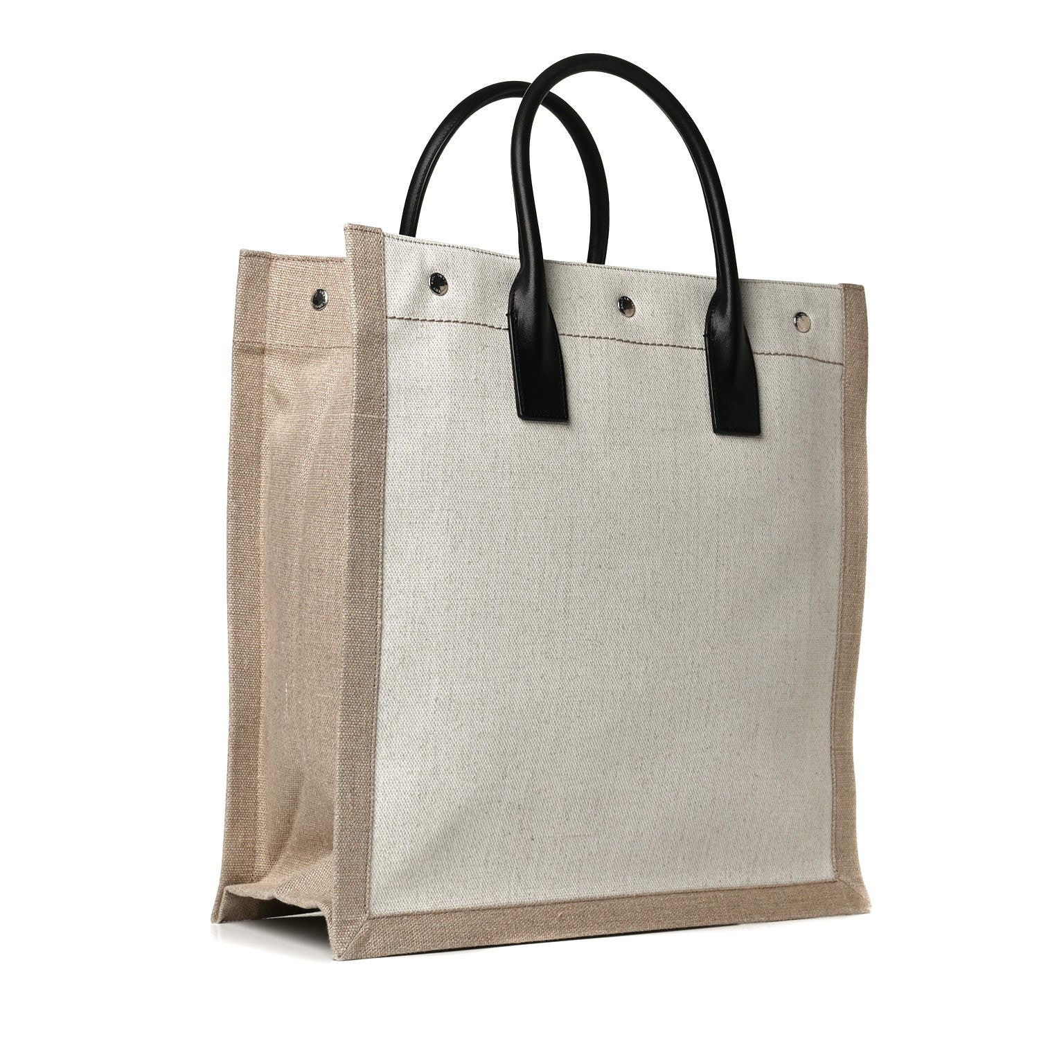 Saint Laurent Linen Calfskin Rive Gauche North South Tote Optic White 2 of 10