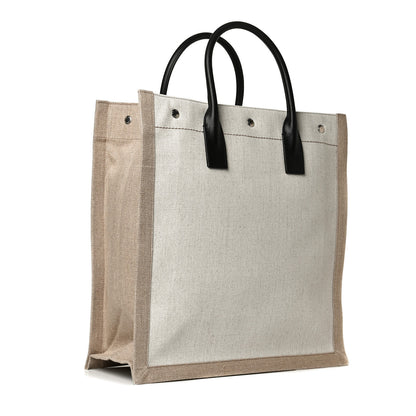 Saint Laurent Linen Calfskin Rive Gauche North South Tote Optic White 2 of 10