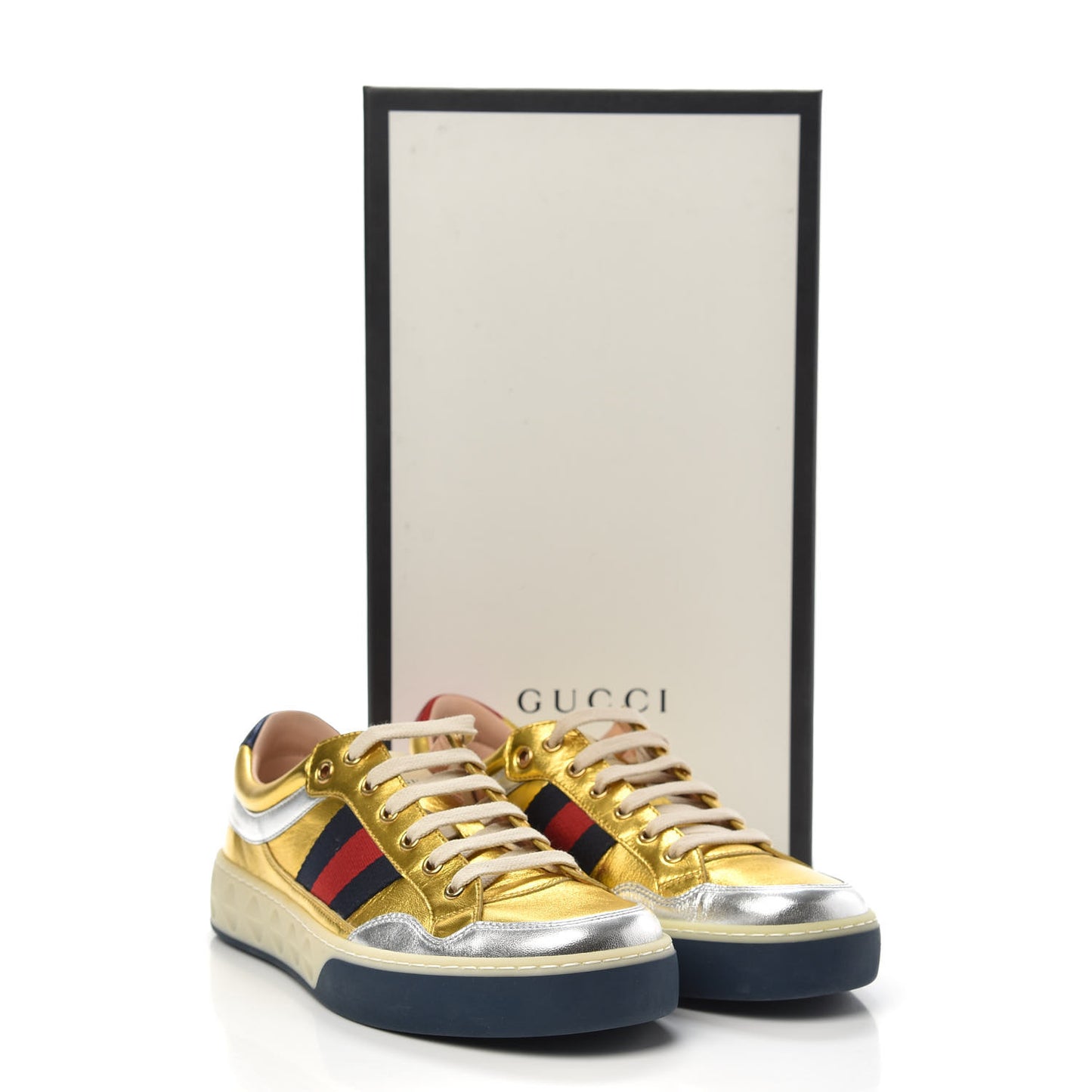 Metallic Nappa Web Mens Low Top Sneakers 7 Argento Oro Vecchio