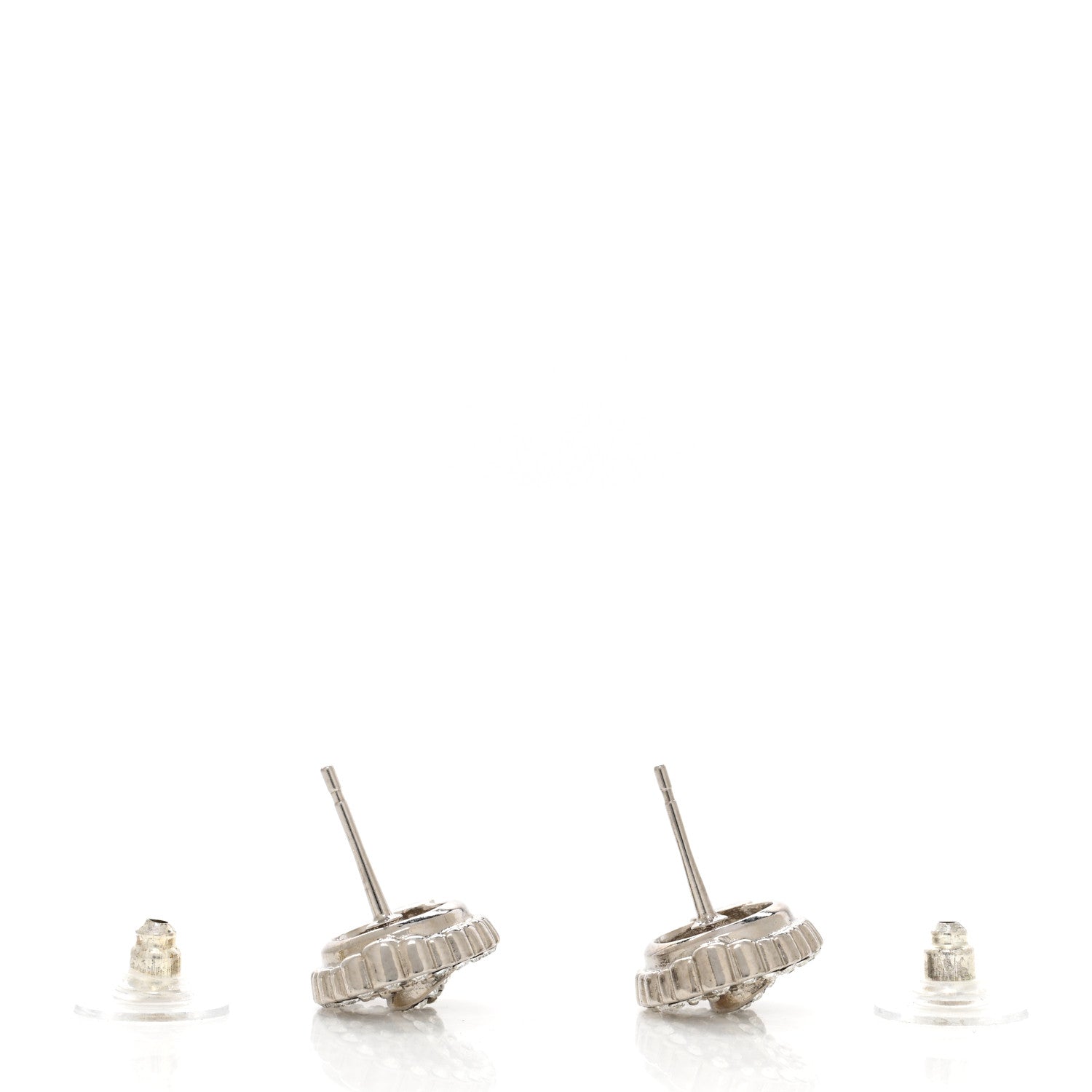 Chanel Crystal CC Round Earrings Silver 3 of 4