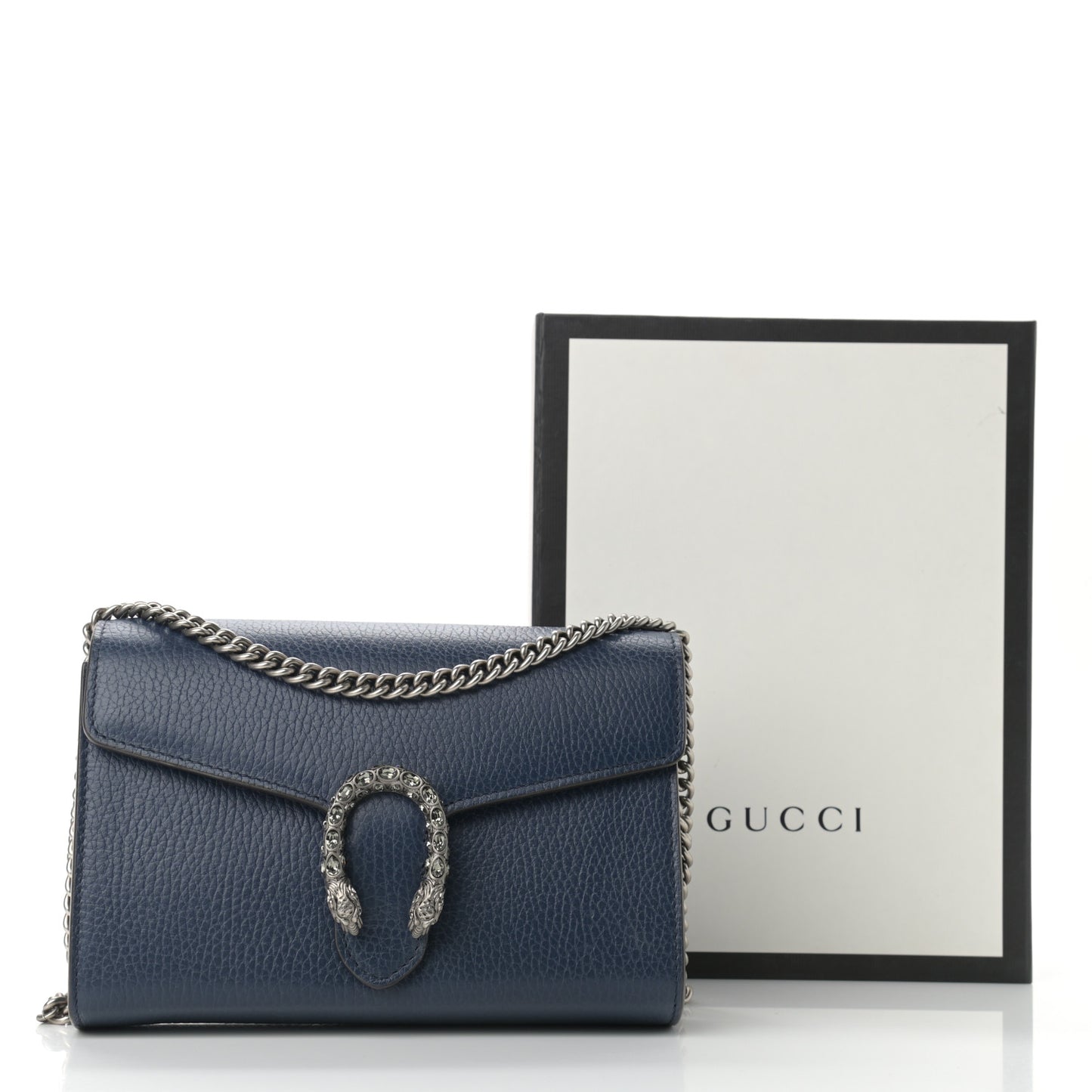 Dollar Calfskin Crystal Mini Dionysus Chain Wallet Blue Agata Black Diamond