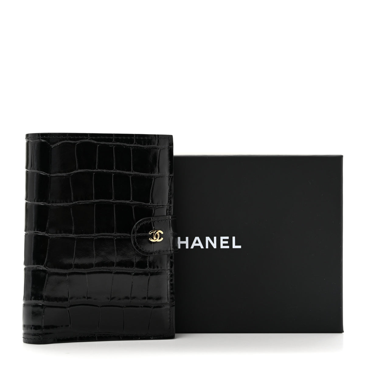 Chanel Calfskin Crocodile Embossed Crococo Passport Holder Black 9 of 9