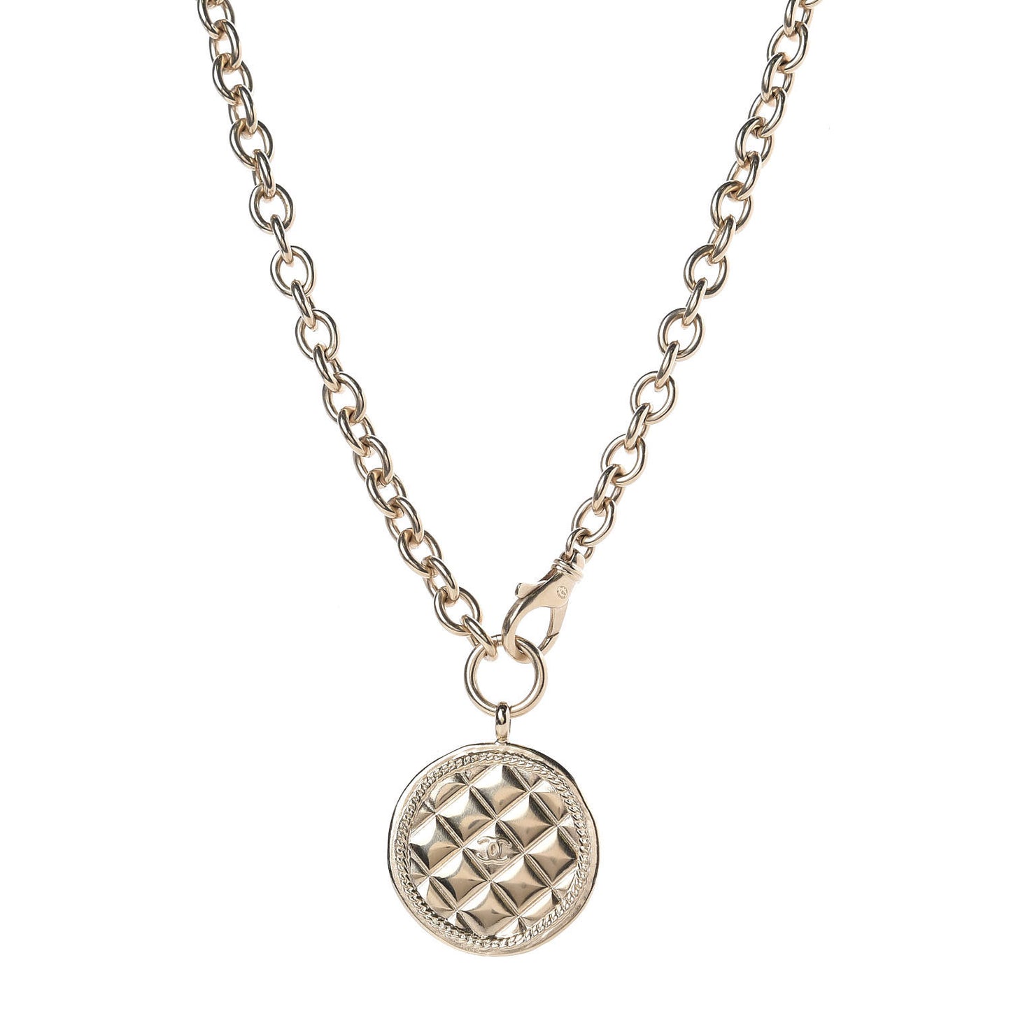 Quilted CC Pendant Chain Necklace Gold