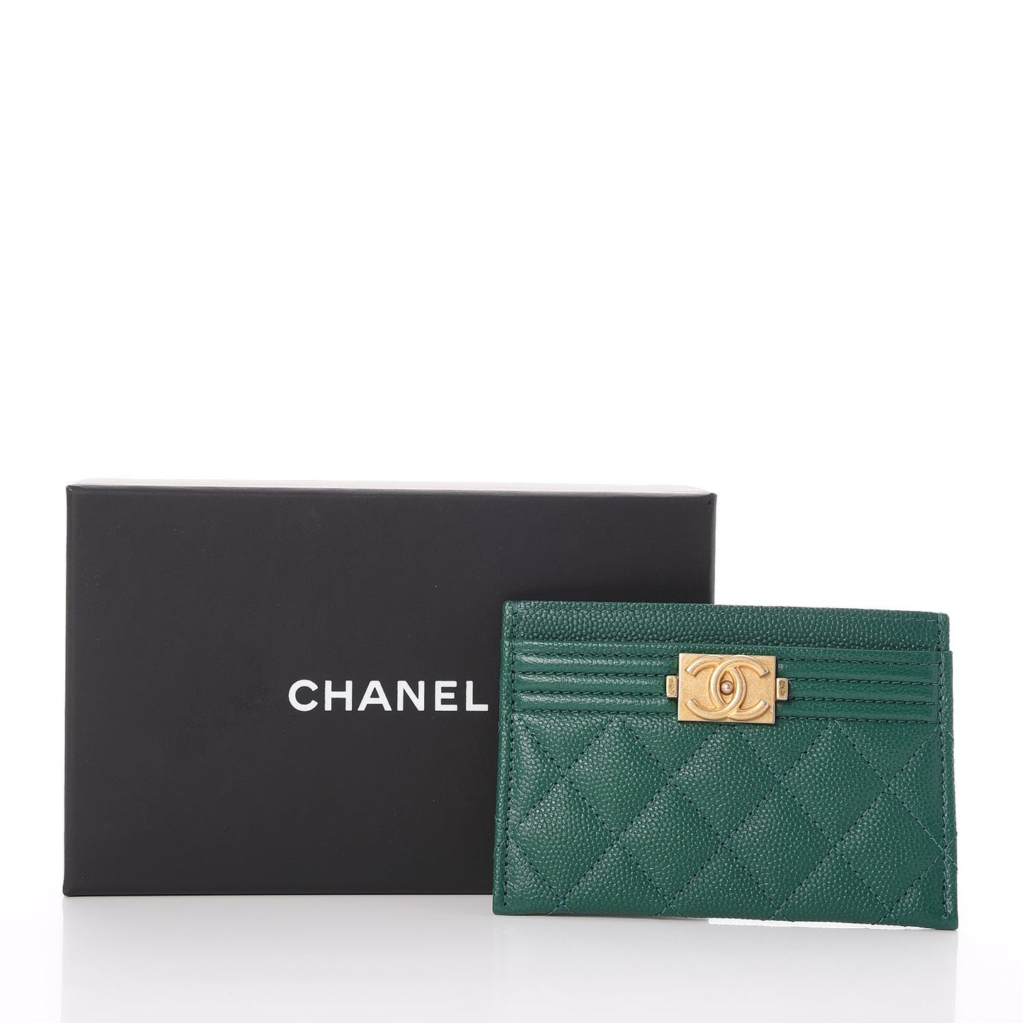 Caviar Quilted Boy Card Holder Green