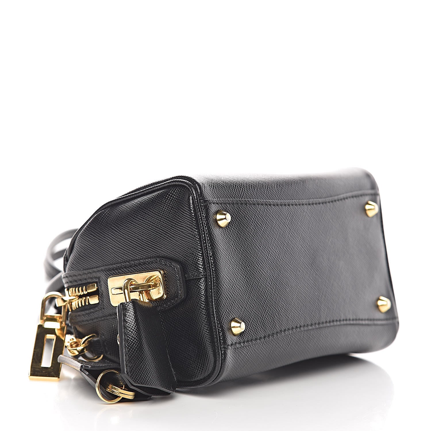 Prada Saffiano Vernice Lux Mini Convertible Bowler Black 4 of 11