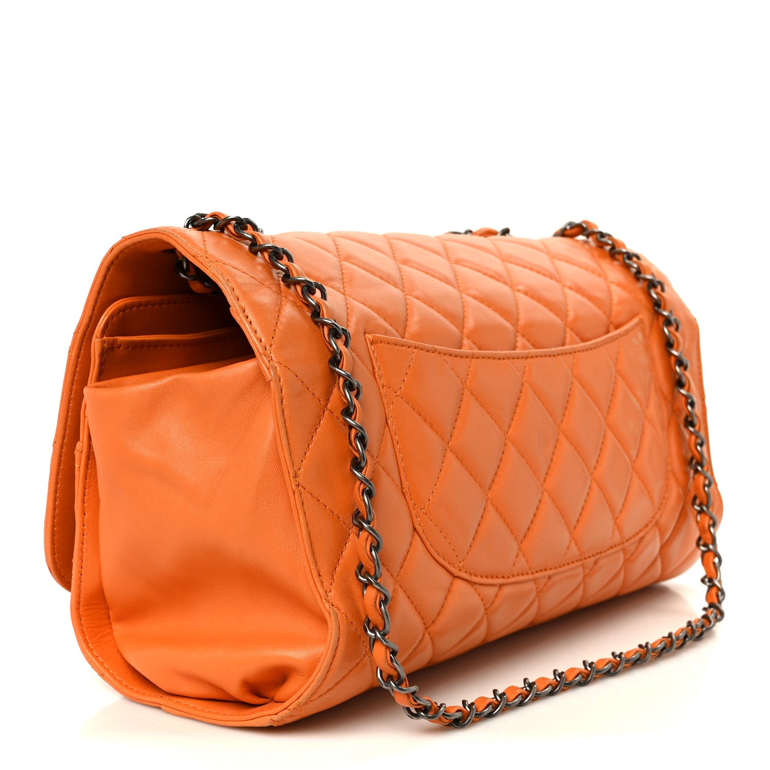 Chanel Lambskin Quilted Jumbo Grocery By Chanel Drawstring Shopping Bag Orange 4 of 16