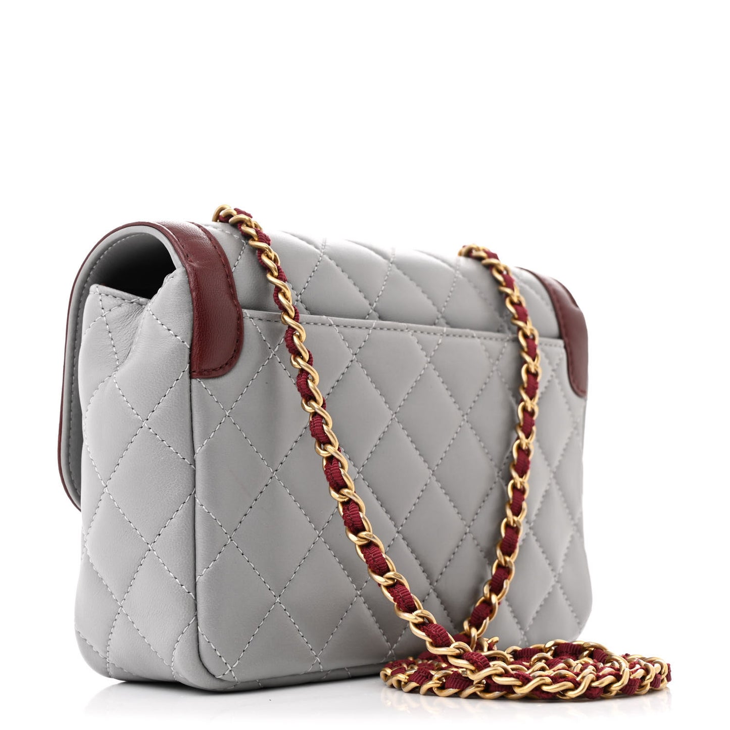 Lambskin Quilted Mini Two Tone Day Flap Grey Burgundy
