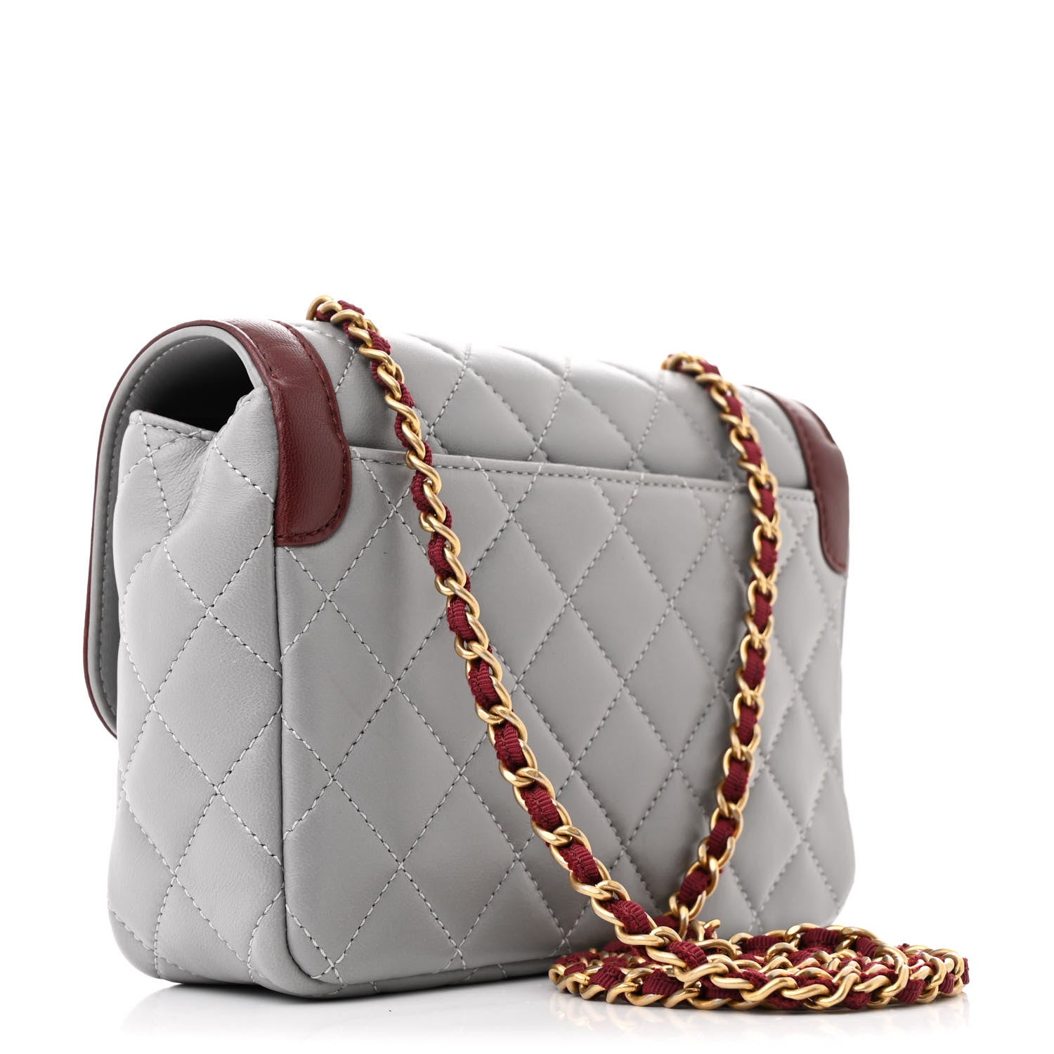 Chanel Lambskin Quilted Mini Two Tone Day Flap Grey Burgundy 3 of 11