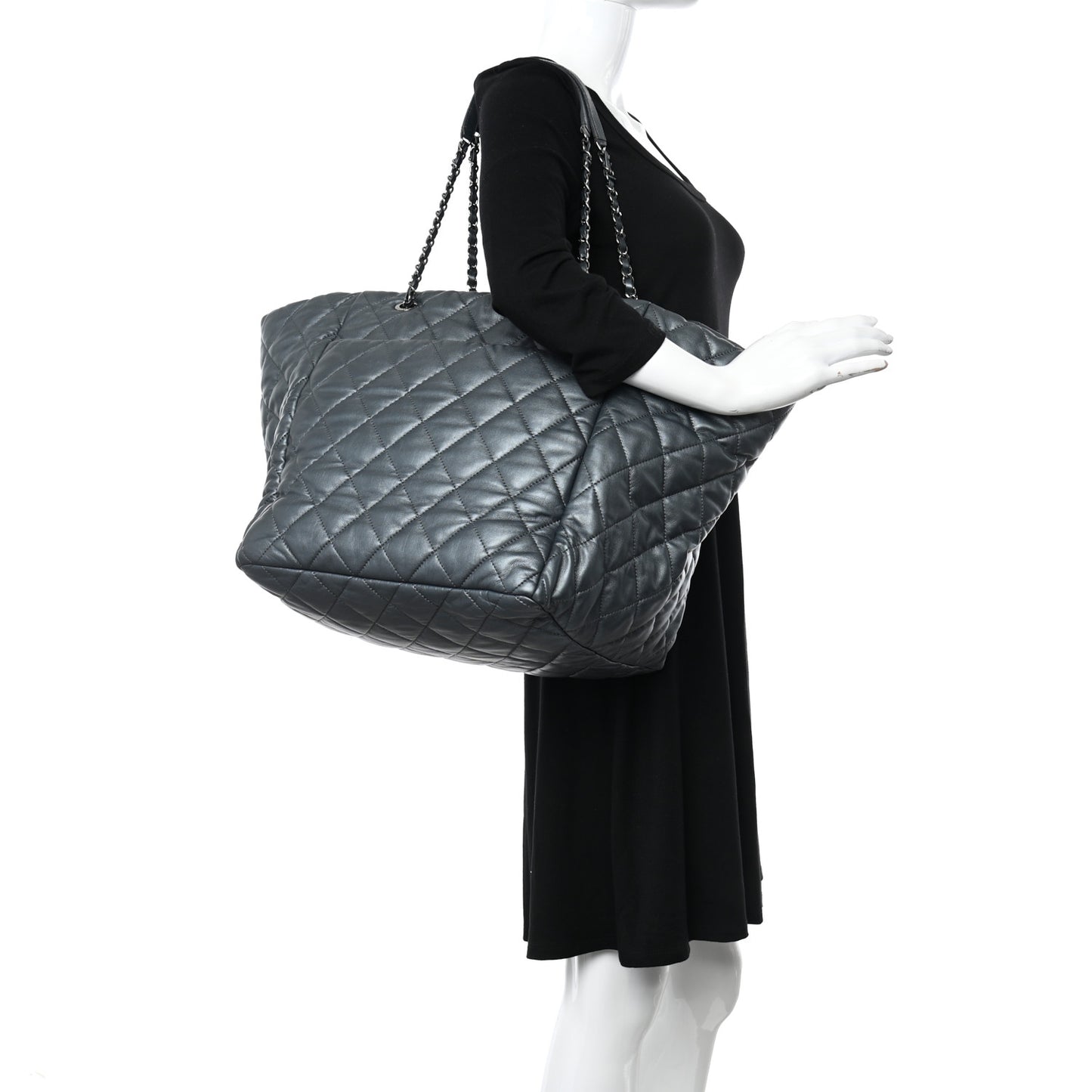 Metallic Lambskin Quilted Large Week End on Mars Tote Dark Grey