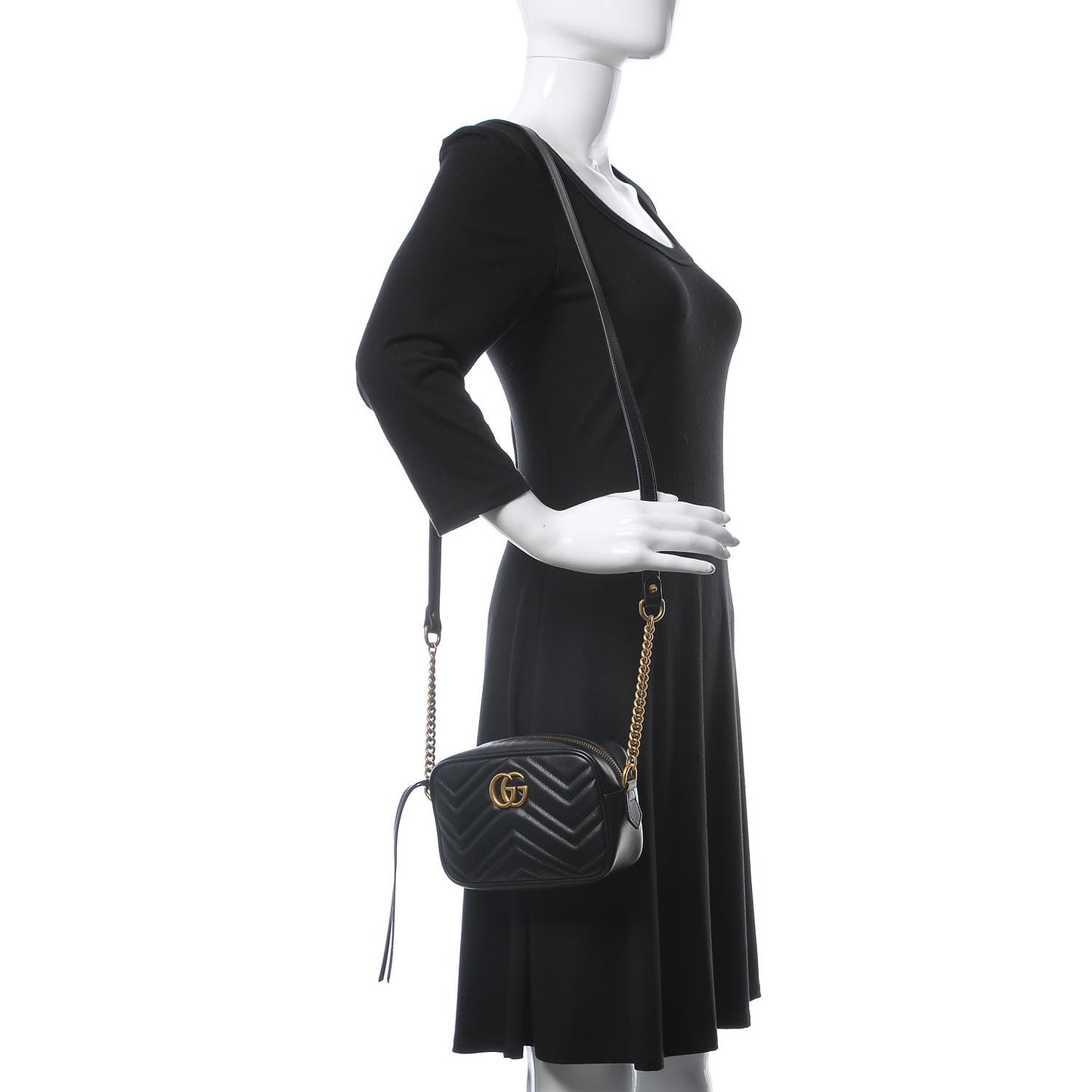 Calfskin Matelasse Mini GG Marmont Chain Shoulder Bag Black