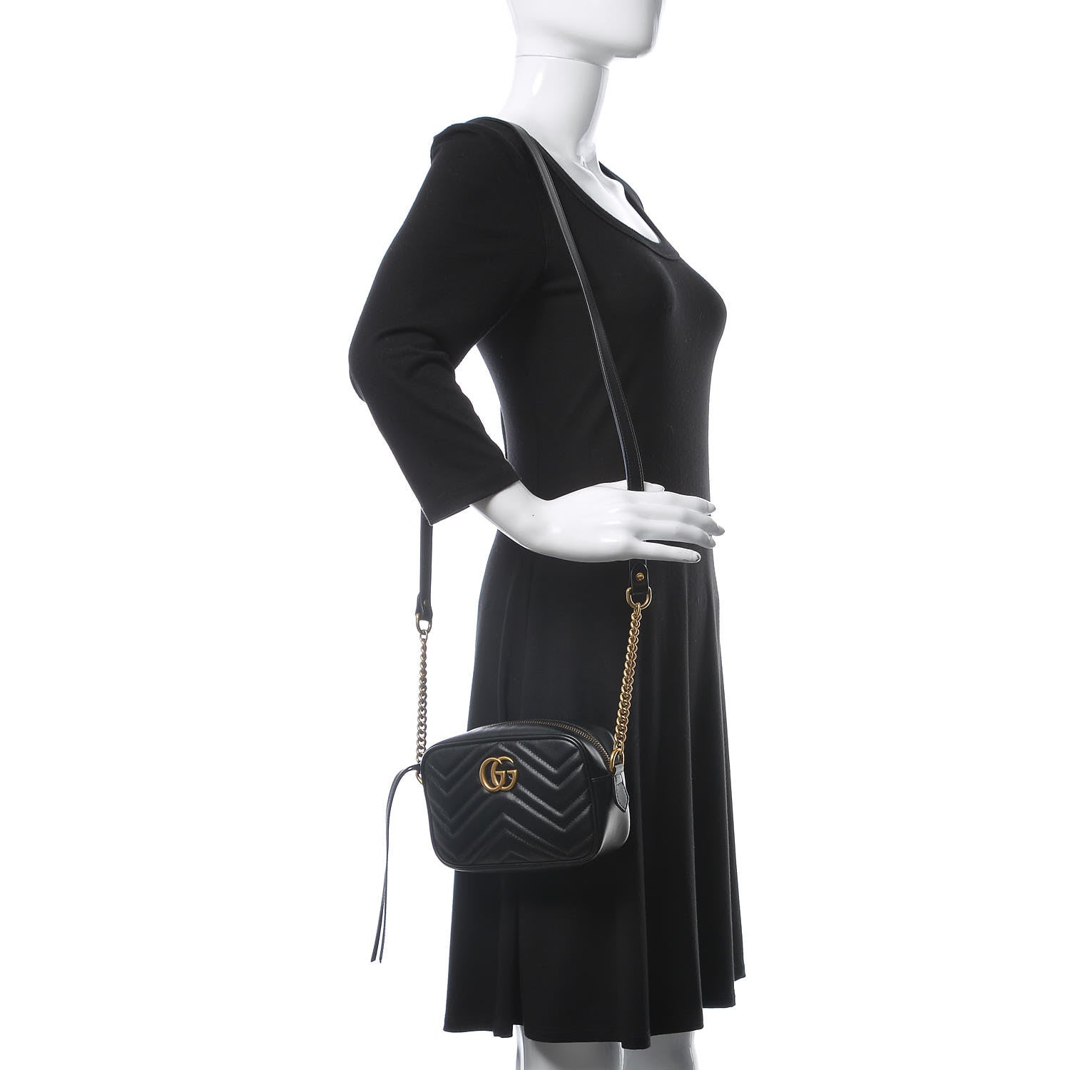 Gucci Calfskin Matelasse Mini GG Marmont Chain Shoulder Bag Black 2 of 10
