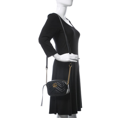 Gucci Calfskin Matelasse Mini GG Marmont Chain Shoulder Bag Black 2 of 10