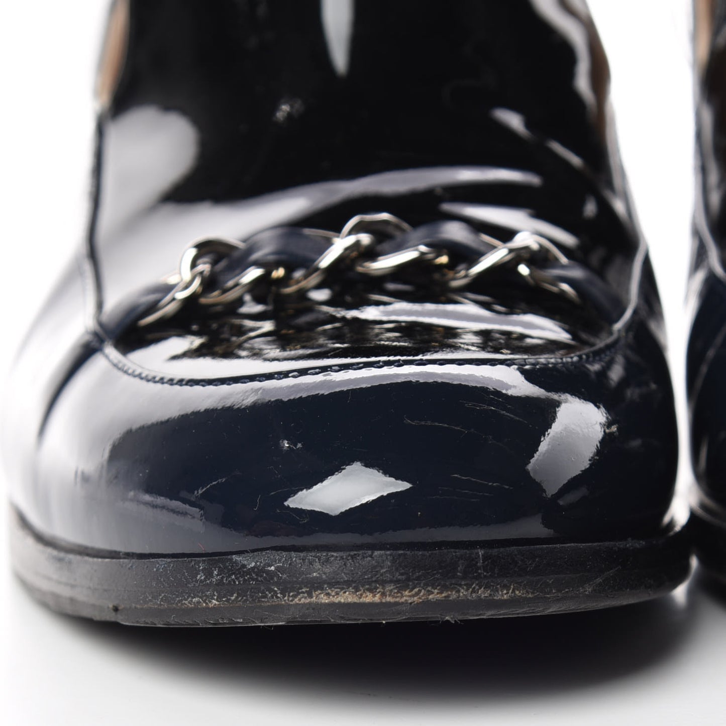 Patent Chain Loafers Pumps 38.5 Navy