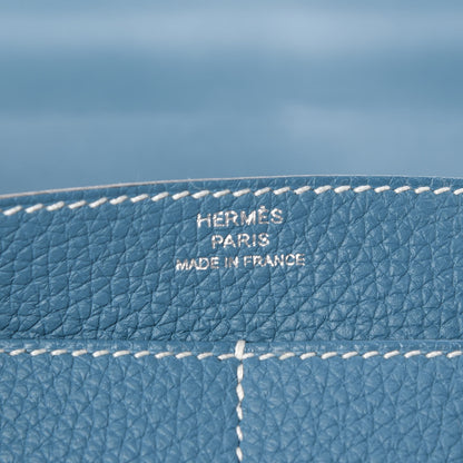Hermes Taurillon Clemence Dogon Duo Wallet Blue Jean 6 of 9
