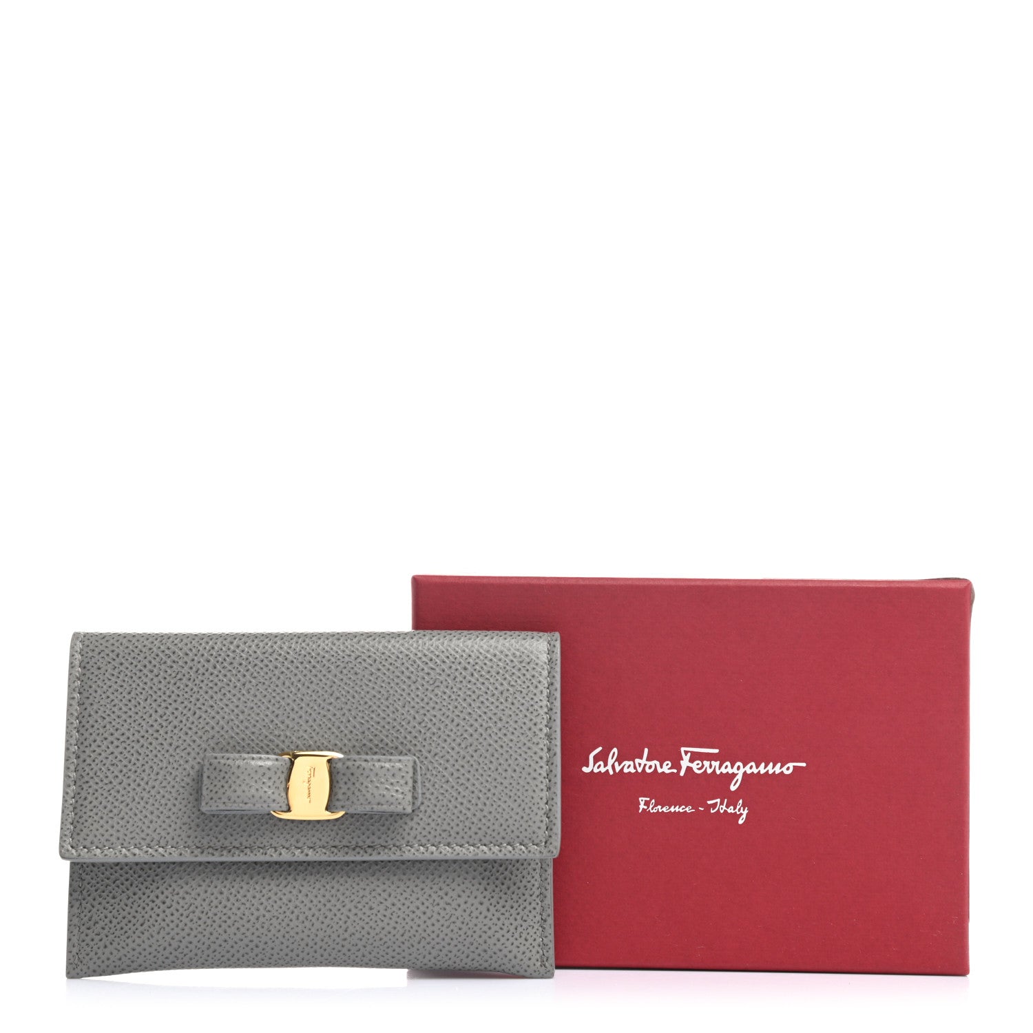 Salvatore Ferragamo Grained Calfskin Vara Bow Cardholder Pale Grey 8 of 8